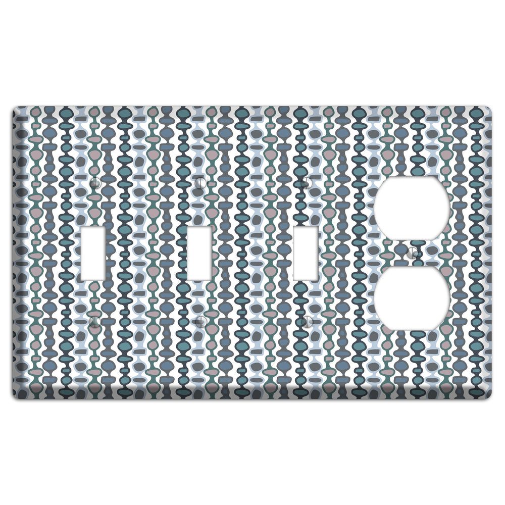 Grey and Multi Blue Bead and Reel 3 Toggle / Duplex Wallplate