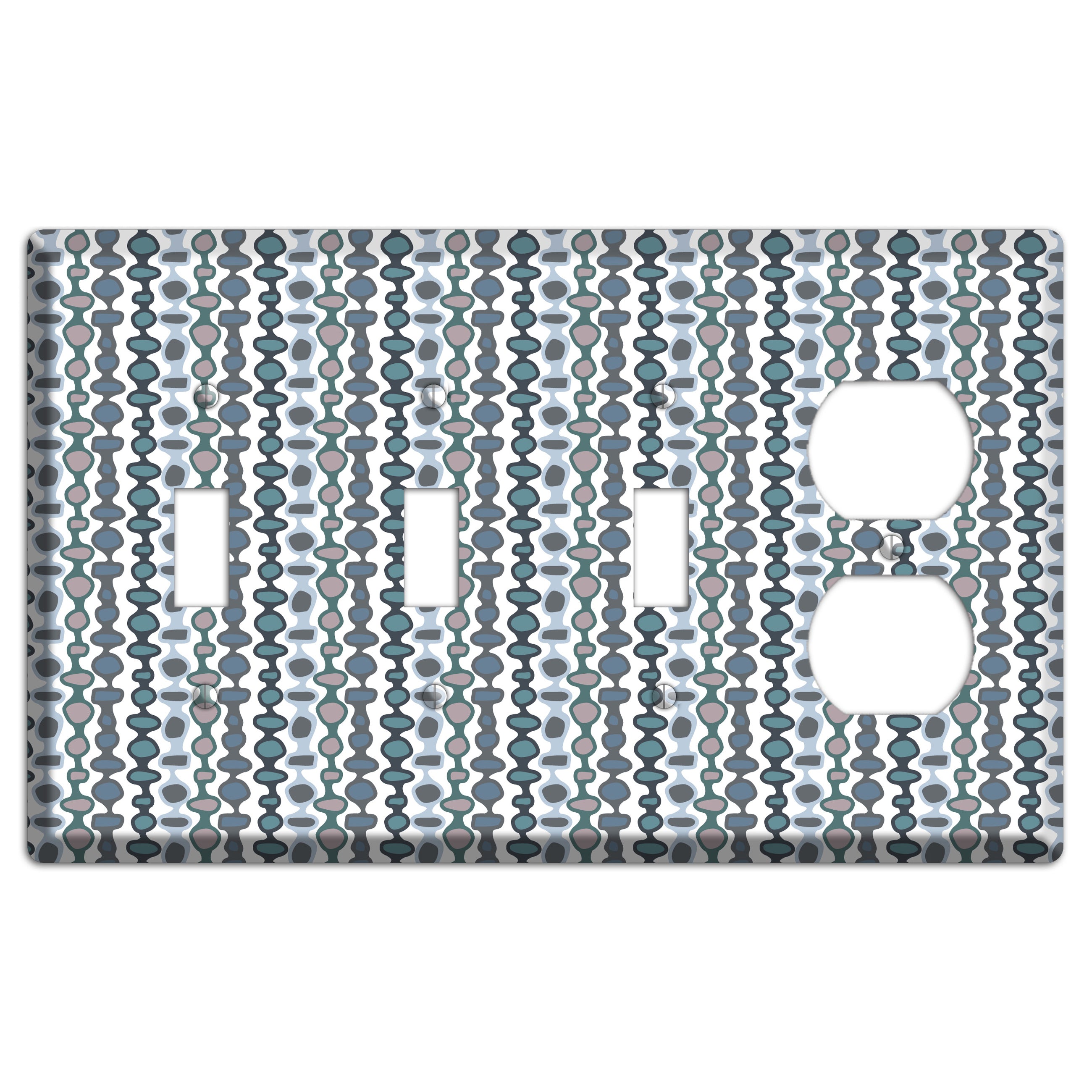 Grey and Multi Blue Bead and Reel 3 Toggle / Duplex Wallplate