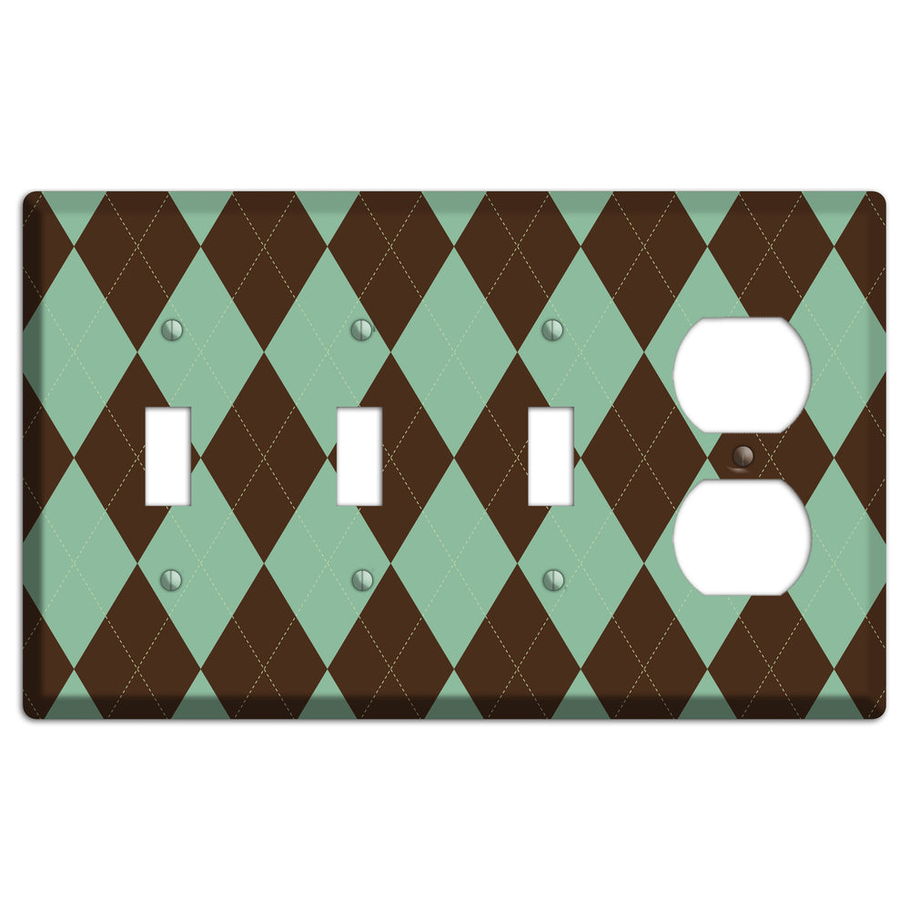 Green and Brown Argyle 3 Toggle / Duplex Wallplate