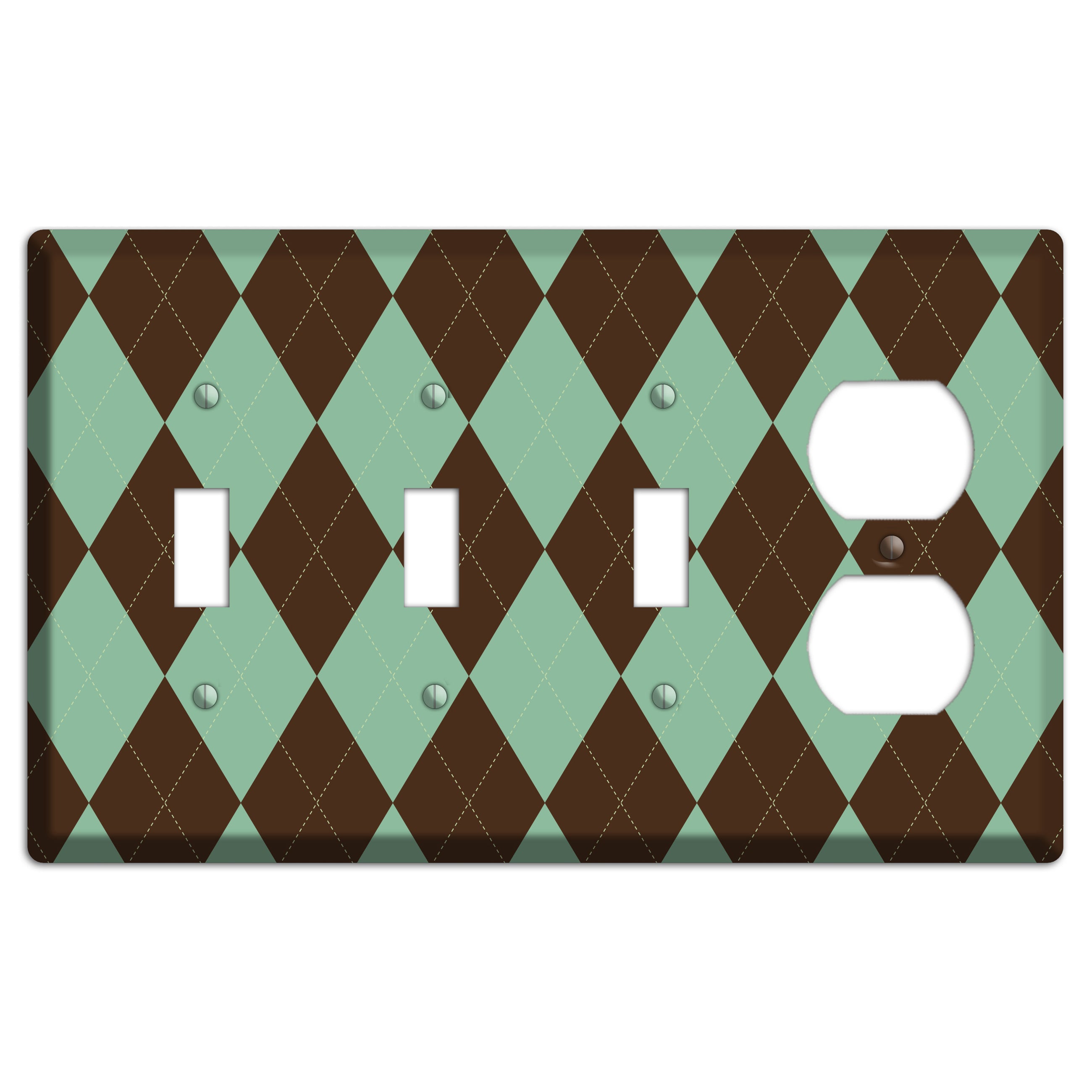 Green and Brown Argyle 3 Toggle / Duplex Wallplate