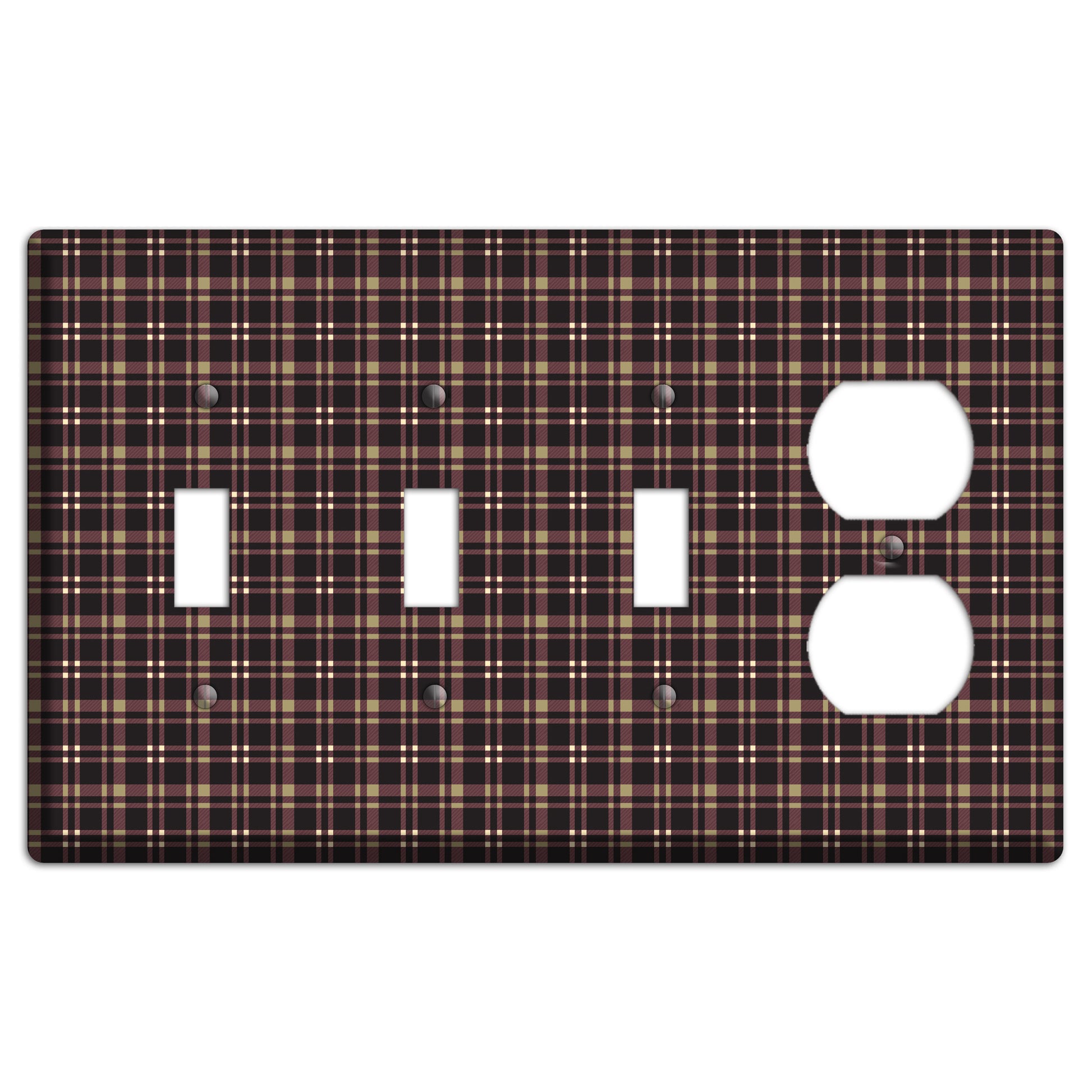 Dark Brown Plaid 3 Toggle / Duplex Wallplate