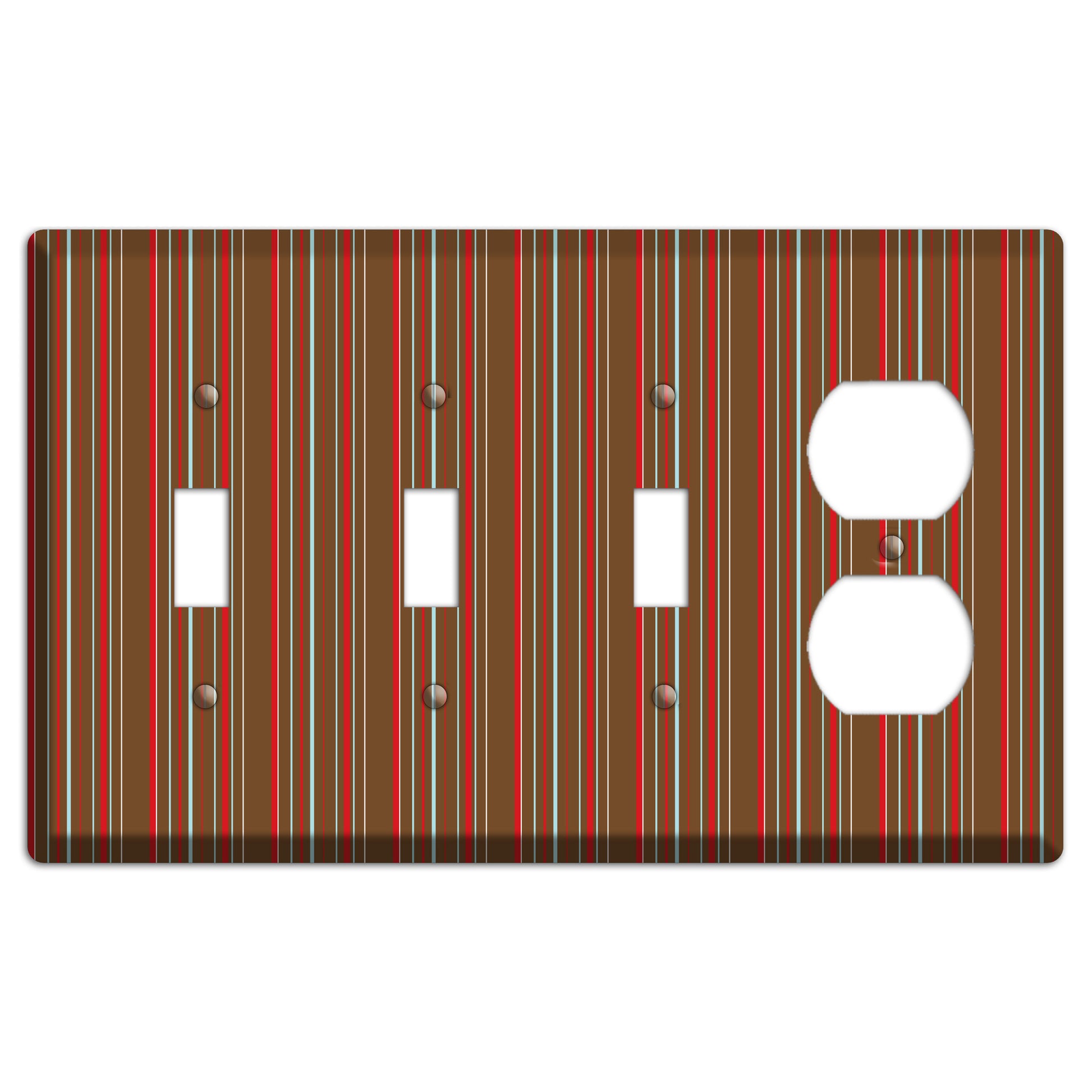 Brown Red and Dusty Blue Vertical Stripes 3 Toggle / Duplex Wallplate