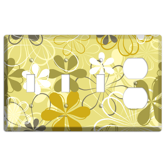 Olive Retro Flowers 3 Toggle / Duplex Wallplate