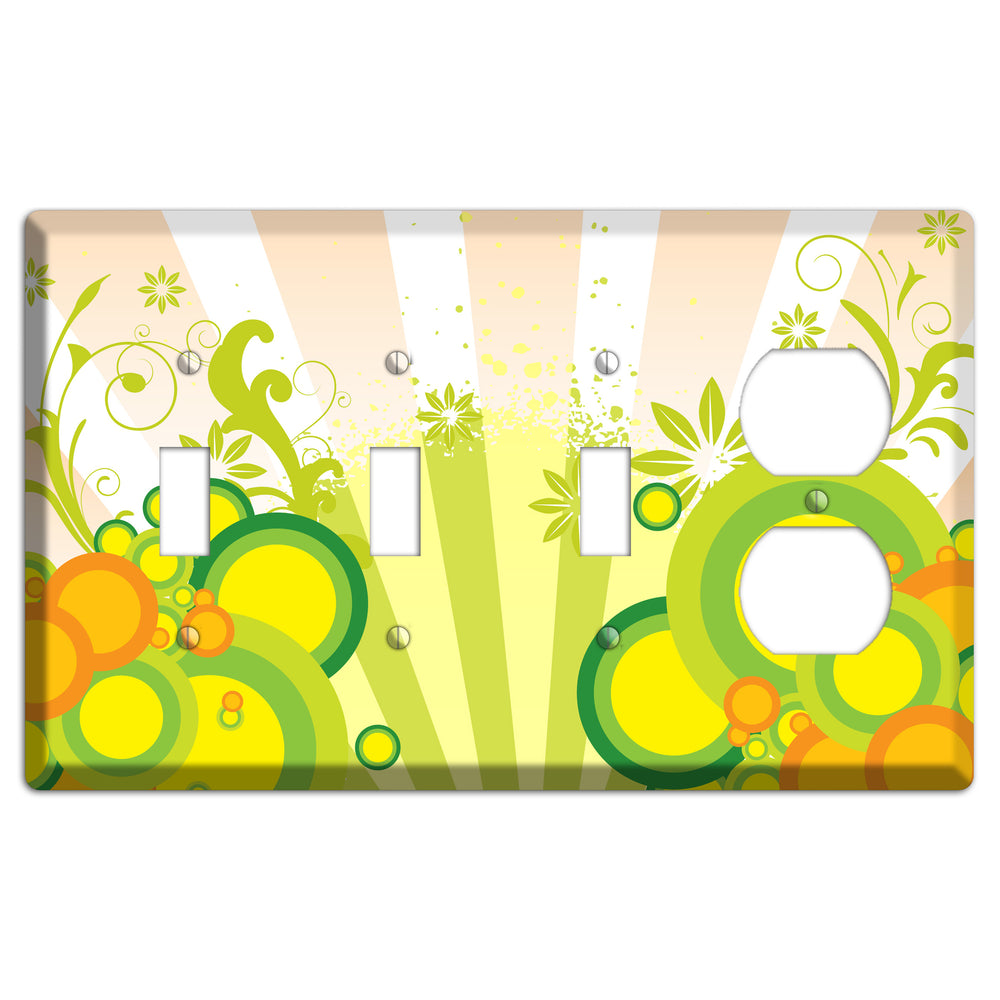 Green Yellow Orange Retro Sprig 3 Toggle / Duplex Wallplate