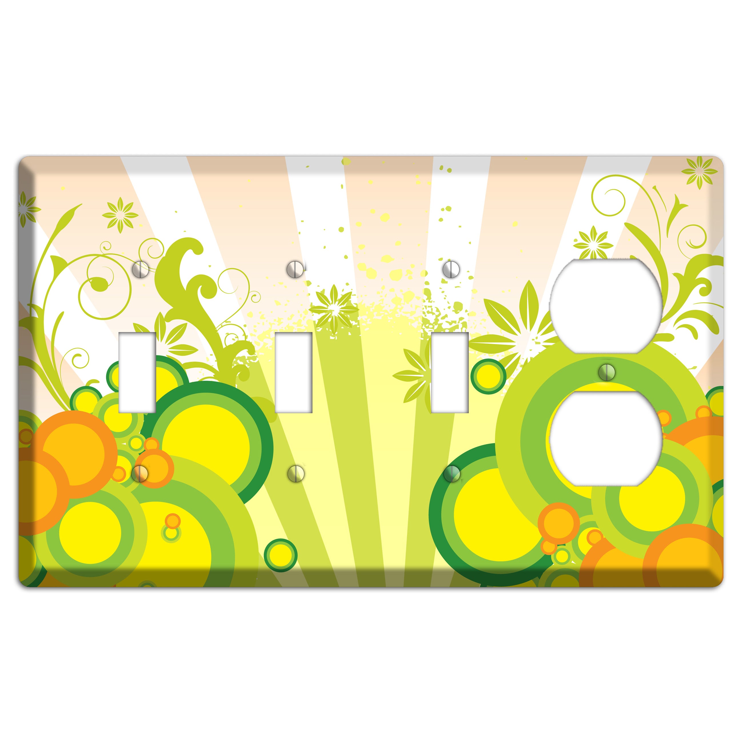 Green Yellow Orange Retro Sprig 3 Toggle / Duplex Wallplate