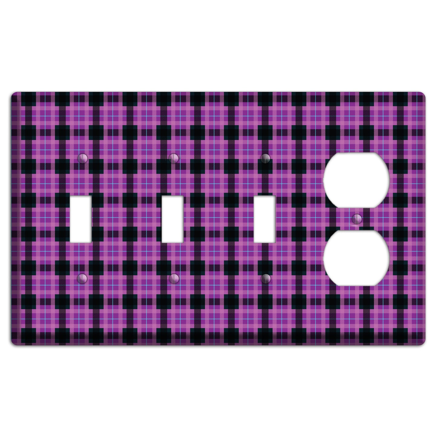 Purple and Black Plaid 3 Toggle / Duplex Wallplate