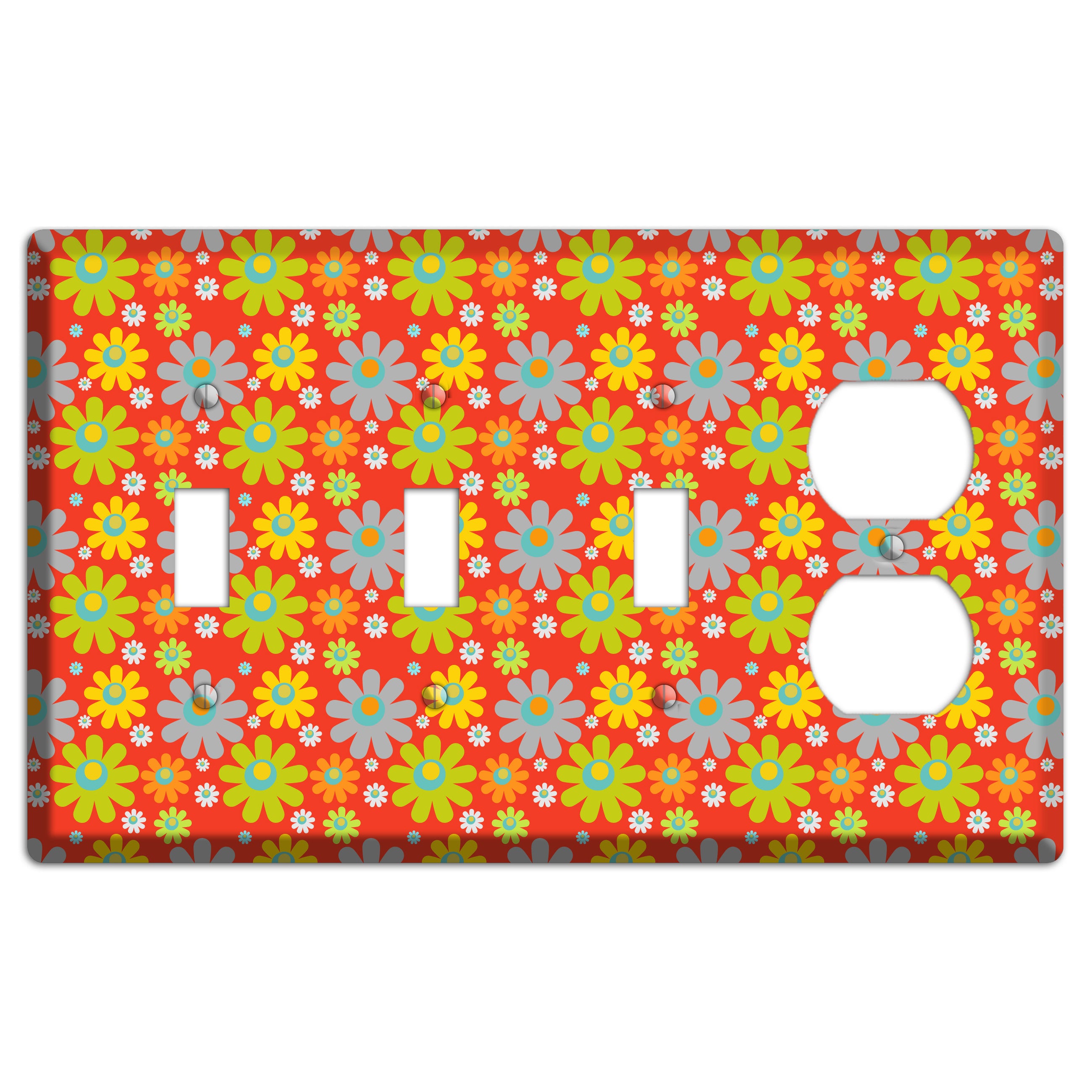 Orange and Yellow Flower Power 3 Toggle / Duplex Wallplate