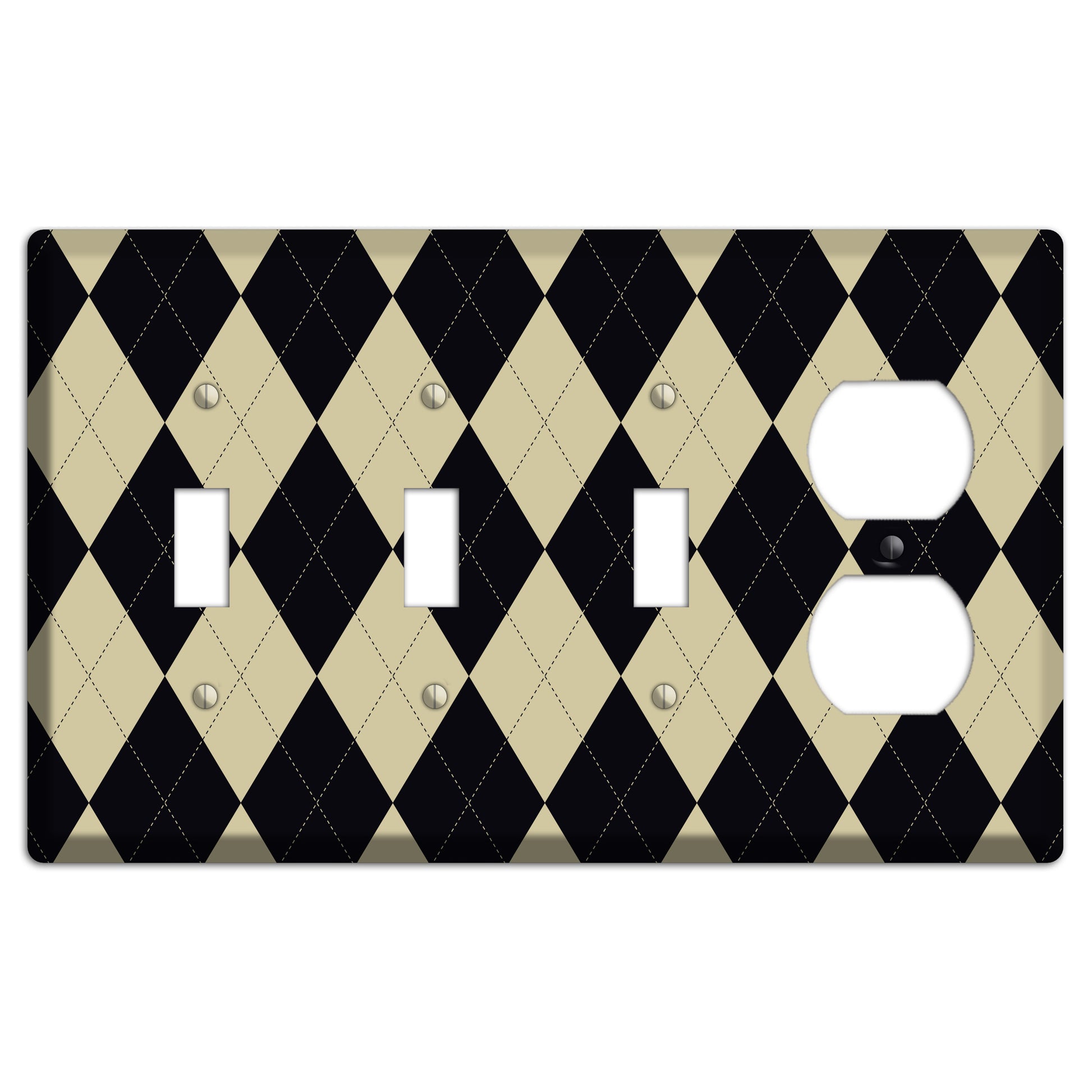 Tan and Black Argyle 3 Toggle / Duplex Wallplate