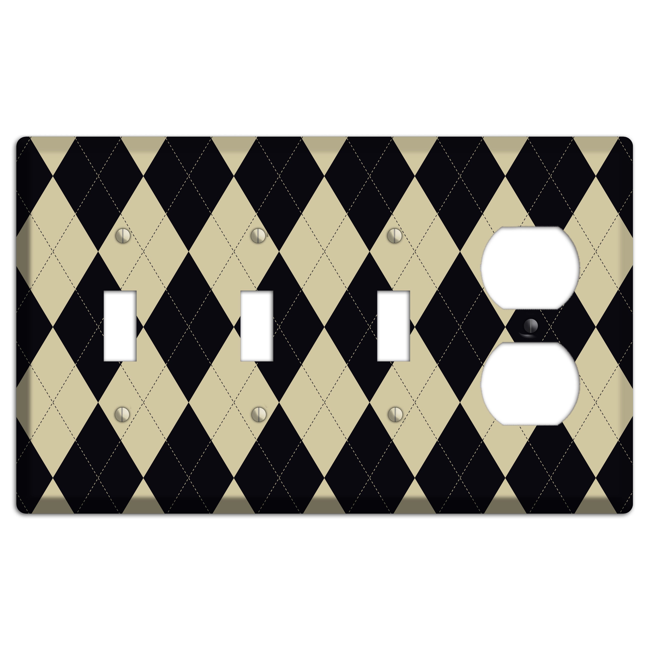 Tan and Black Argyle 3 Toggle / Duplex Wallplate
