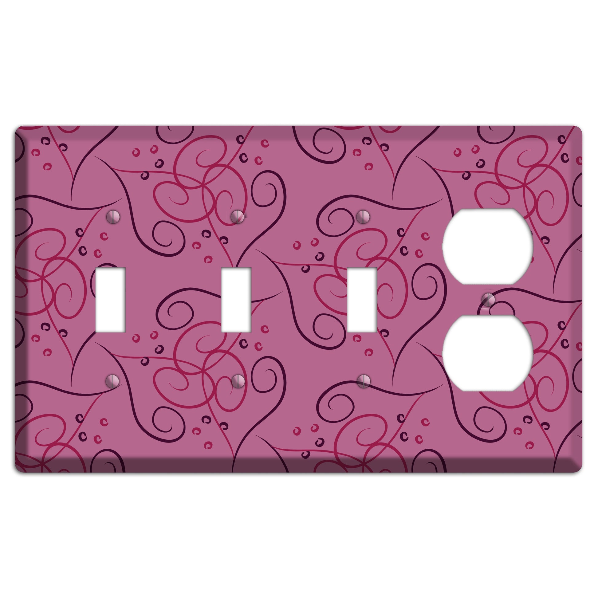 Pink Scroll Hearts 3 Toggle / Duplex Wallplate
