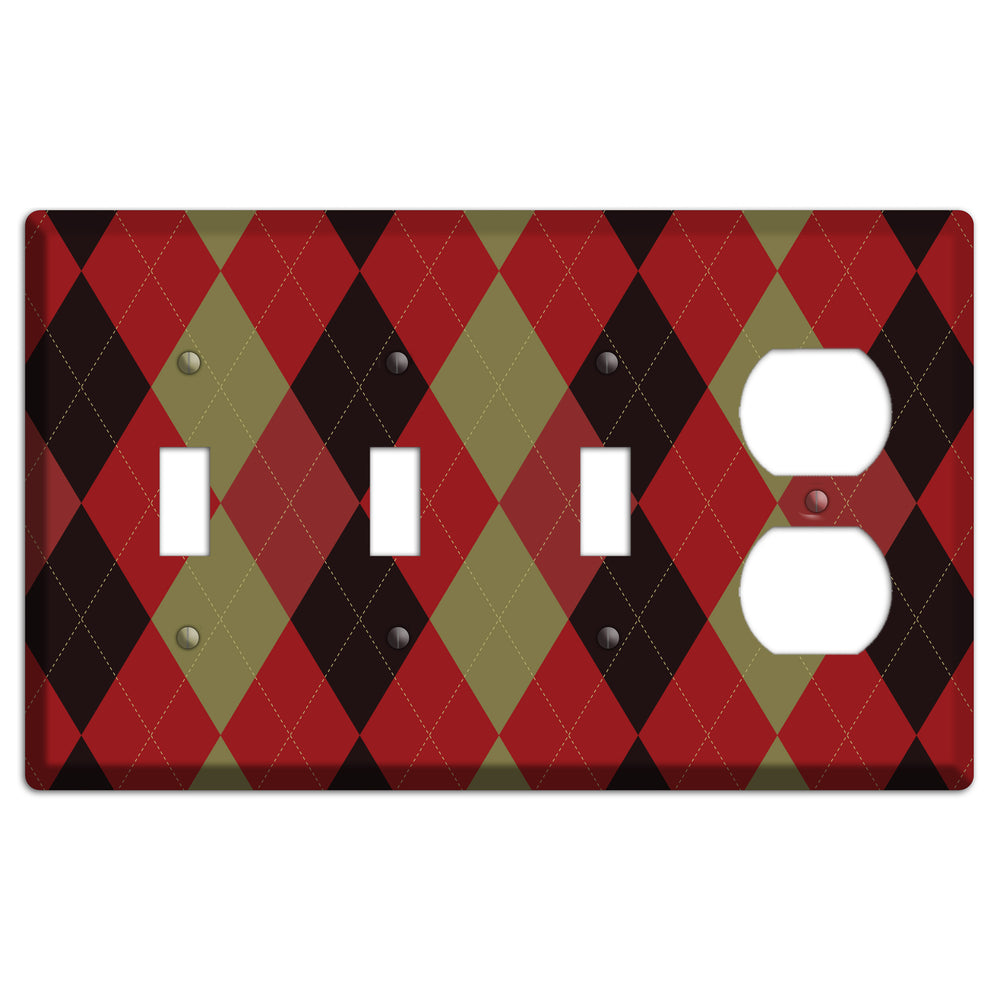 Red Olive Black Argyle 3 Toggle / Duplex Wallplate