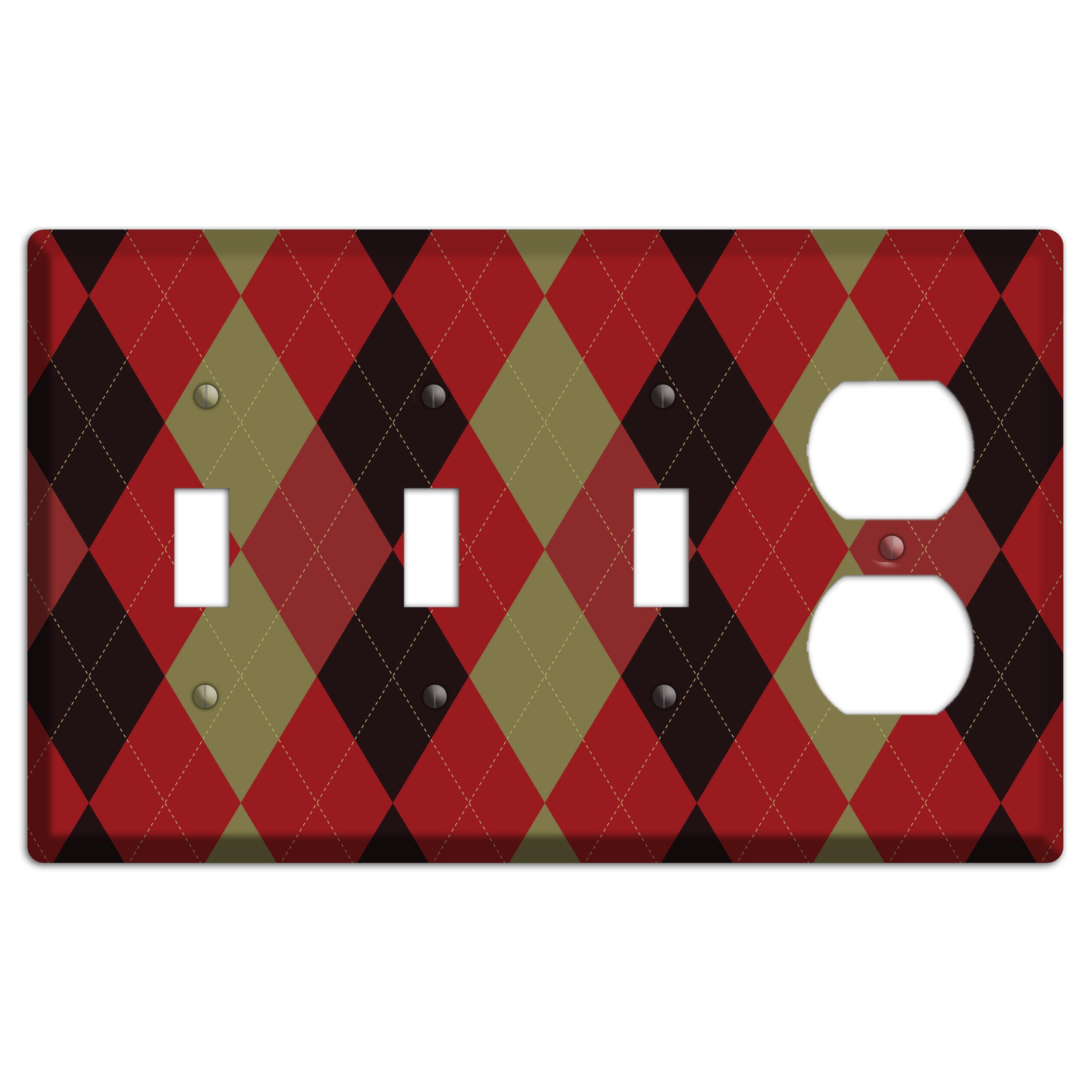 Red Olive Black Argyle 3 Toggle / Duplex Wallplate