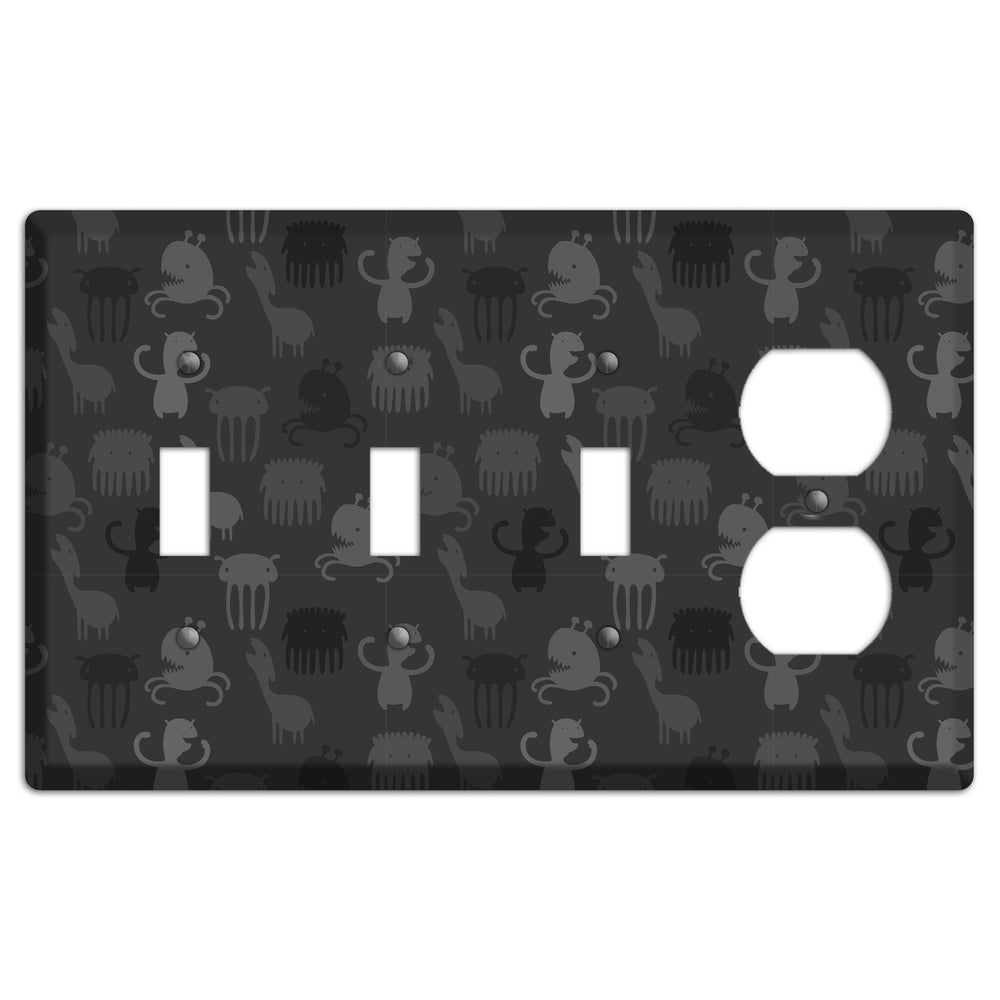 Silly Monsters Black and Grey 3 Toggle / Duplex Wallplate