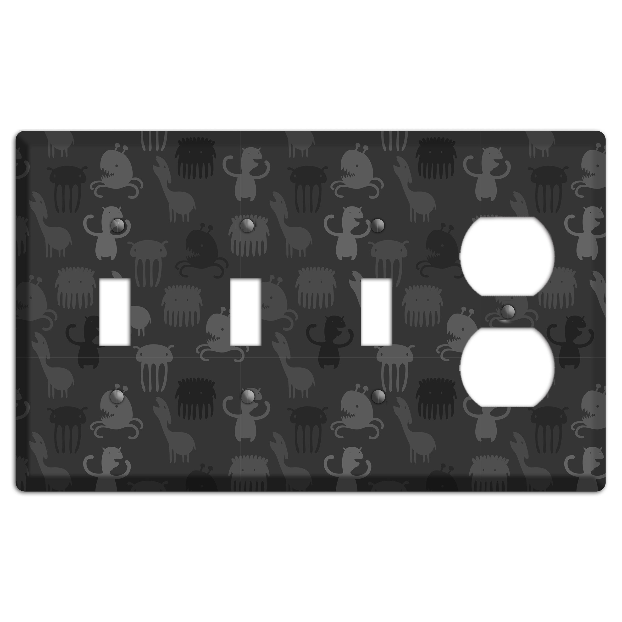 Silly Monsters Black and Grey 3 Toggle / Duplex Wallplate