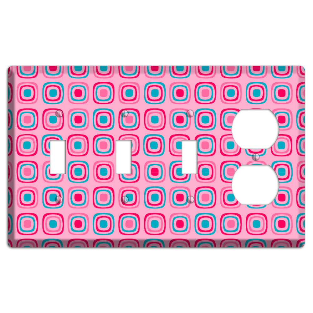 Pink and Blue Rounded Squares 3 Toggle / Duplex Wallplate