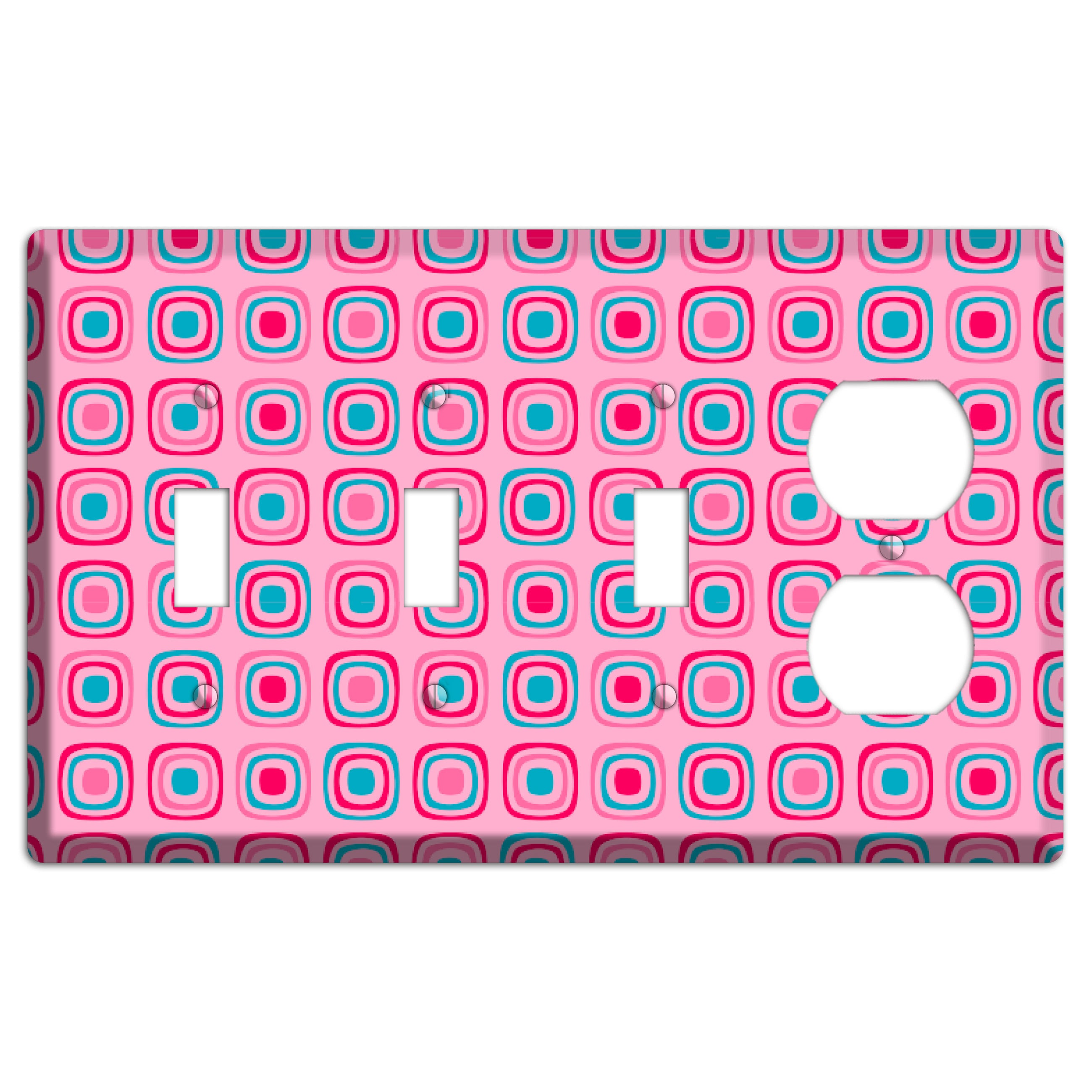 Pink and Blue Rounded Squares 3 Toggle / Duplex Wallplate