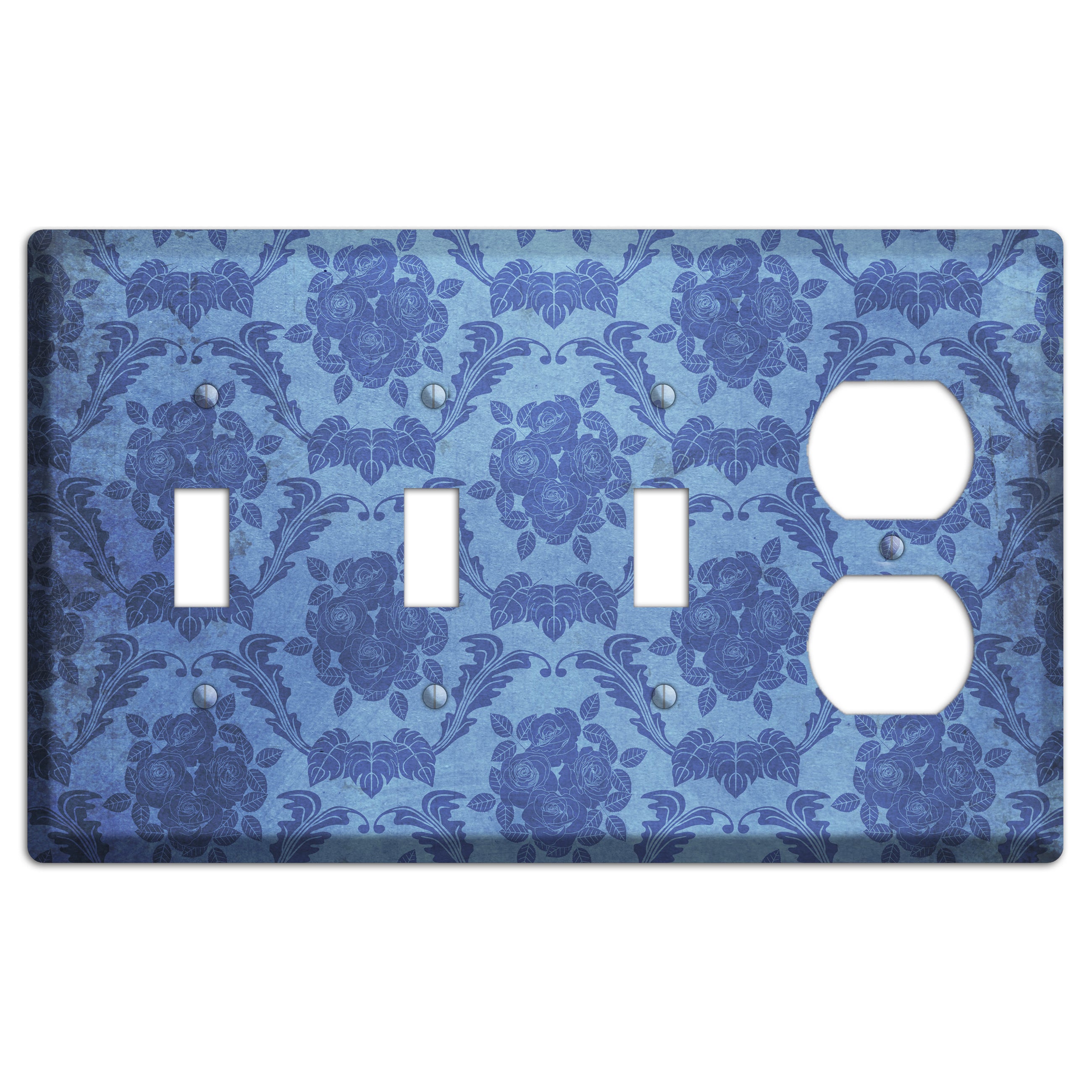 Polo Blue Vintage Rose Damask 3 Toggle / Duplex Wallplate