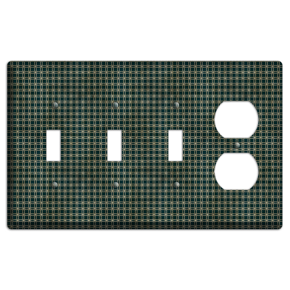 Dark Green Grunge Tiled Tiny Arabesque 3 Toggle / Duplex Wallplate
