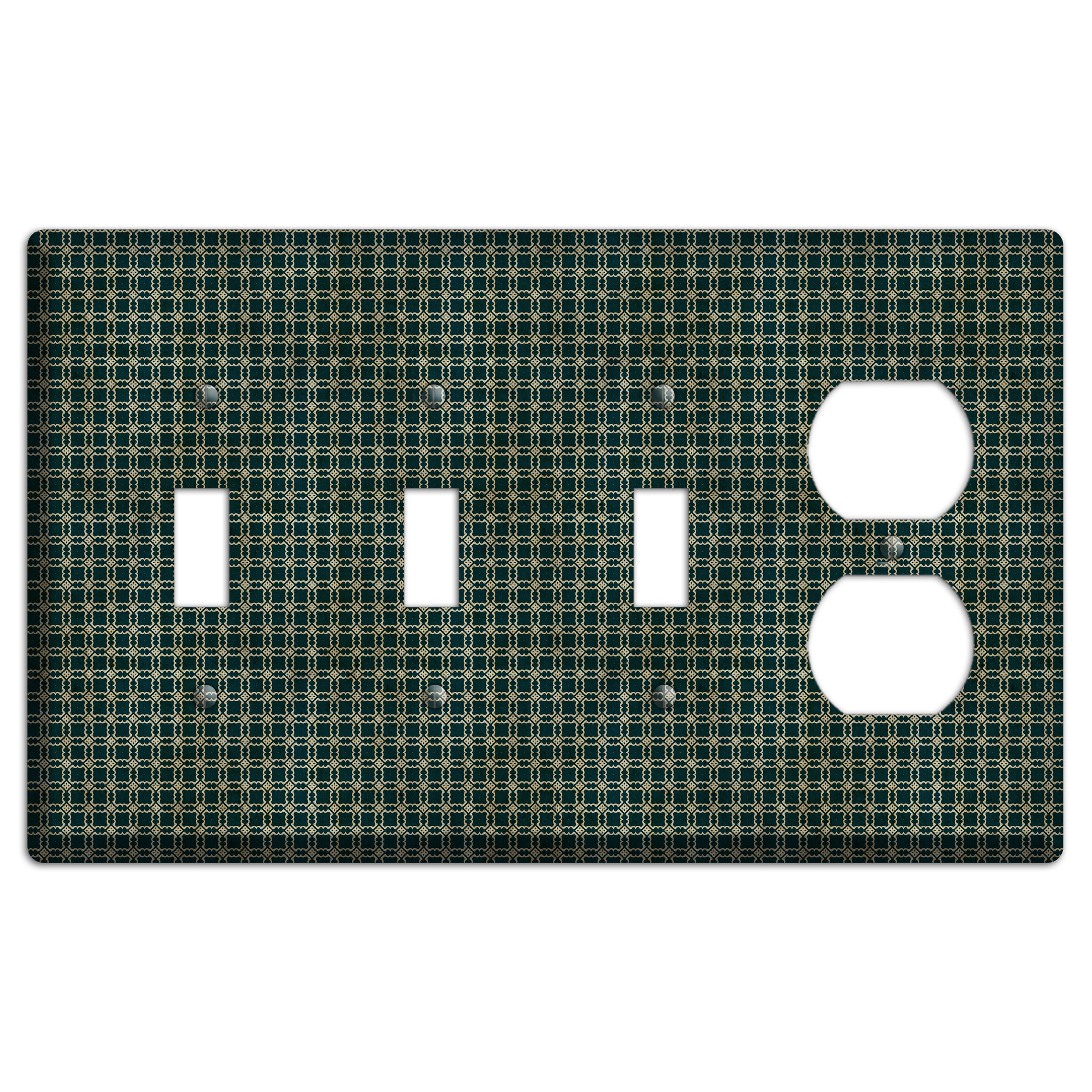 Dark Green Grunge Tiled Tiny Arabesque 3 Toggle / Duplex Wallplate