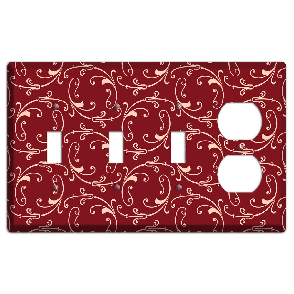 Burgundy Victorian Sprig 3 Toggle / Duplex Wallplate