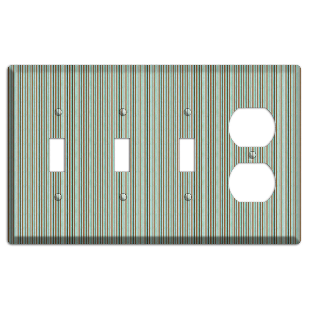 Multi Aqua Vertical Stripe 3 Toggle / Duplex Wallplate
