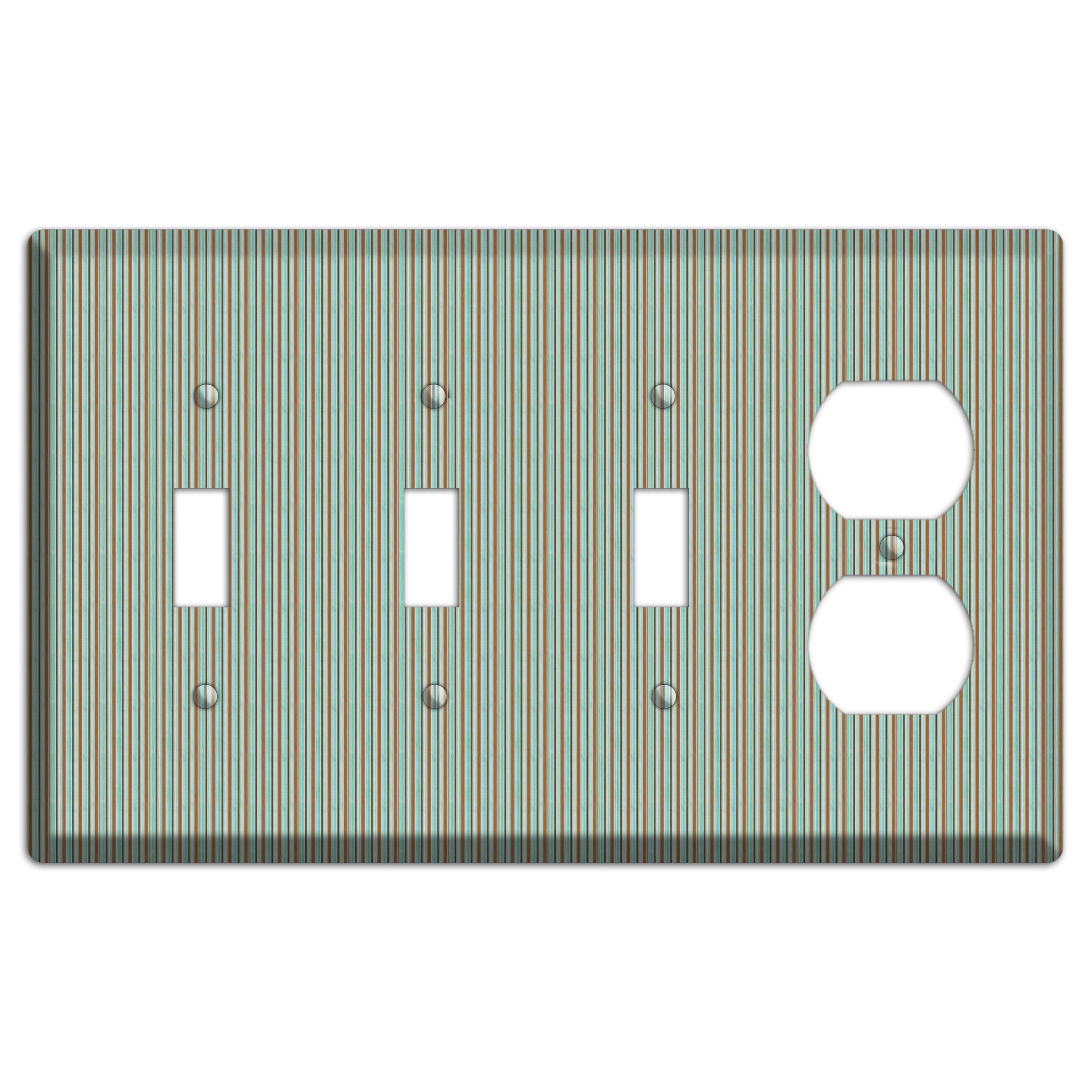 Multi Aqua Vertical Stripe 3 Toggle / Duplex Wallplate