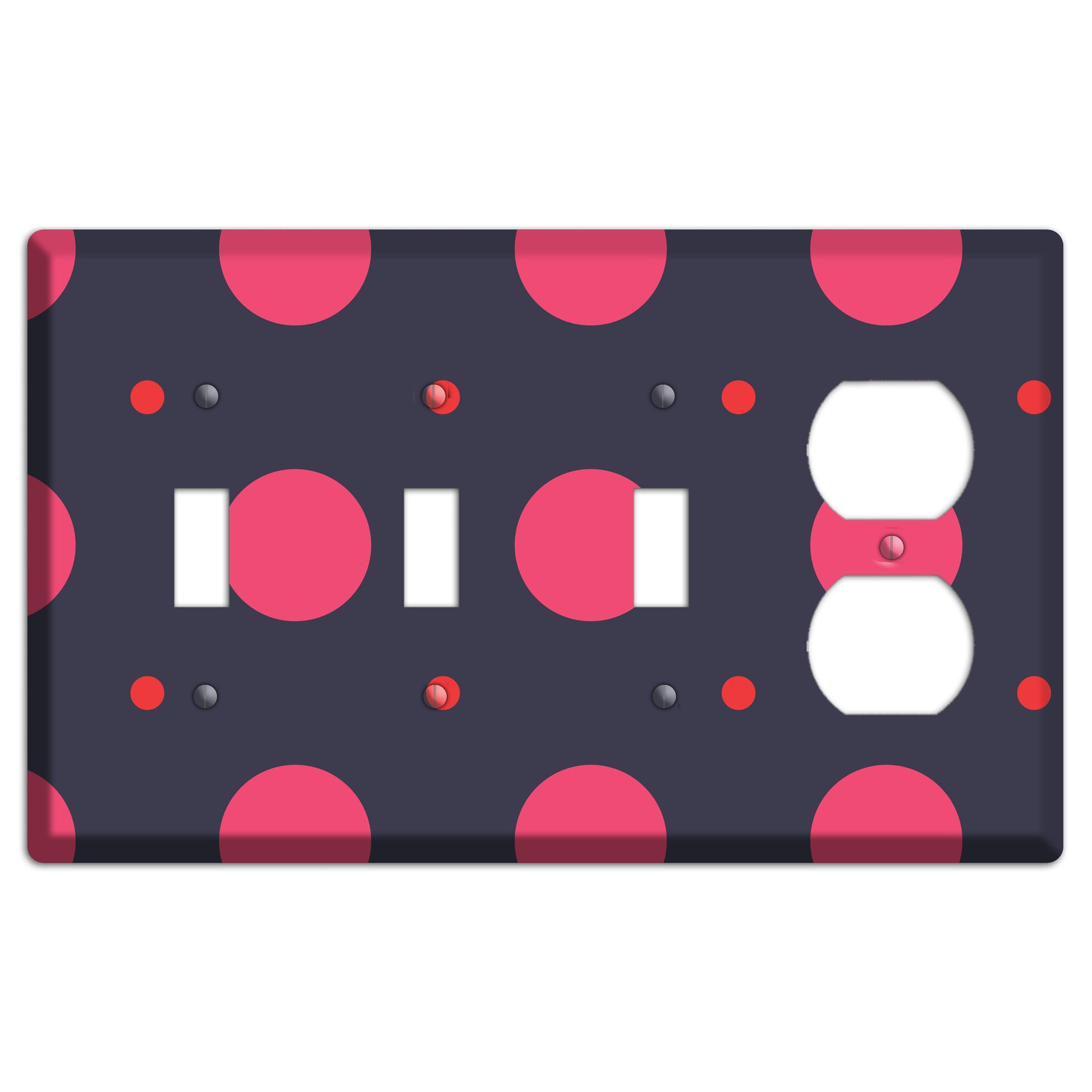 Dark Grey with Fuschia Multi Tiled Medium Dots 3 Toggle / Duplex Wallplate