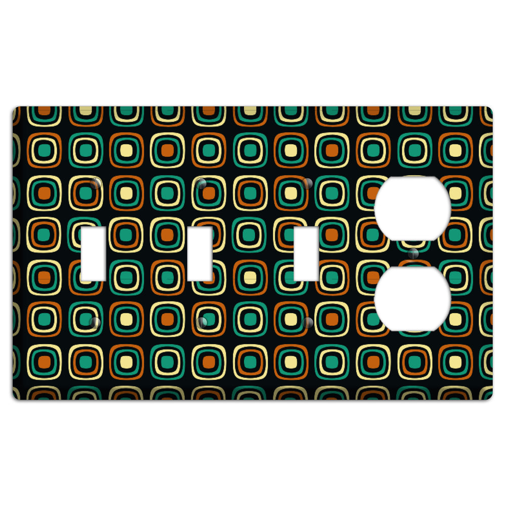 Multi Brown Umber Teal Retro Squares 3 Toggle / Duplex Wallplate