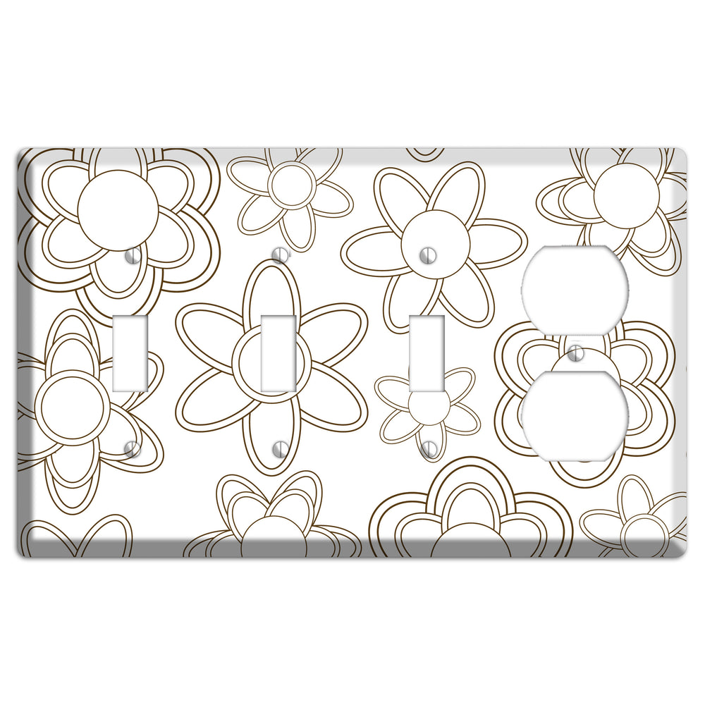 White with Retro Floral Contour 3 Toggle / Duplex Wallplate