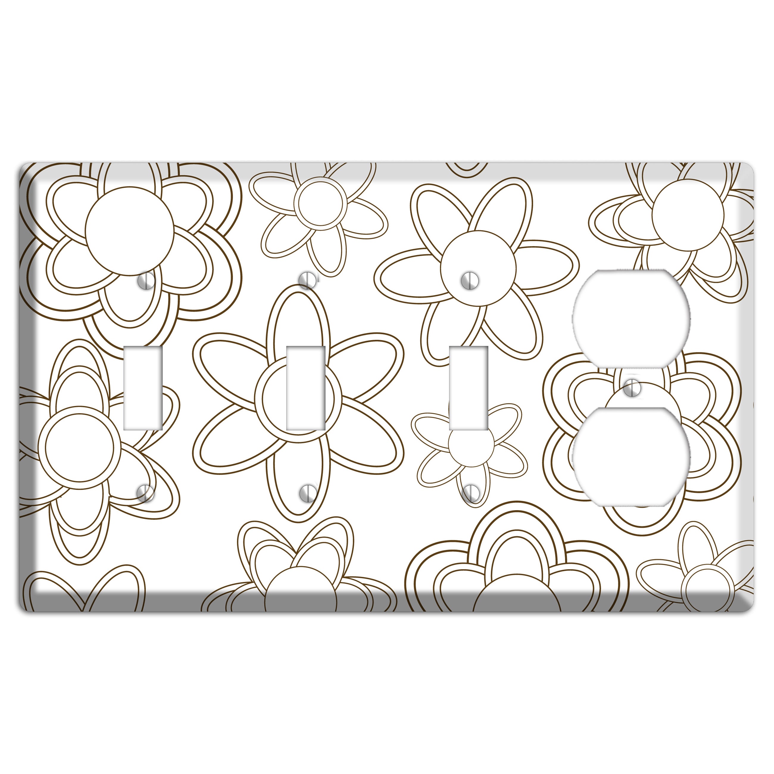 White with Retro Floral Contour 3 Toggle / Duplex Wallplate