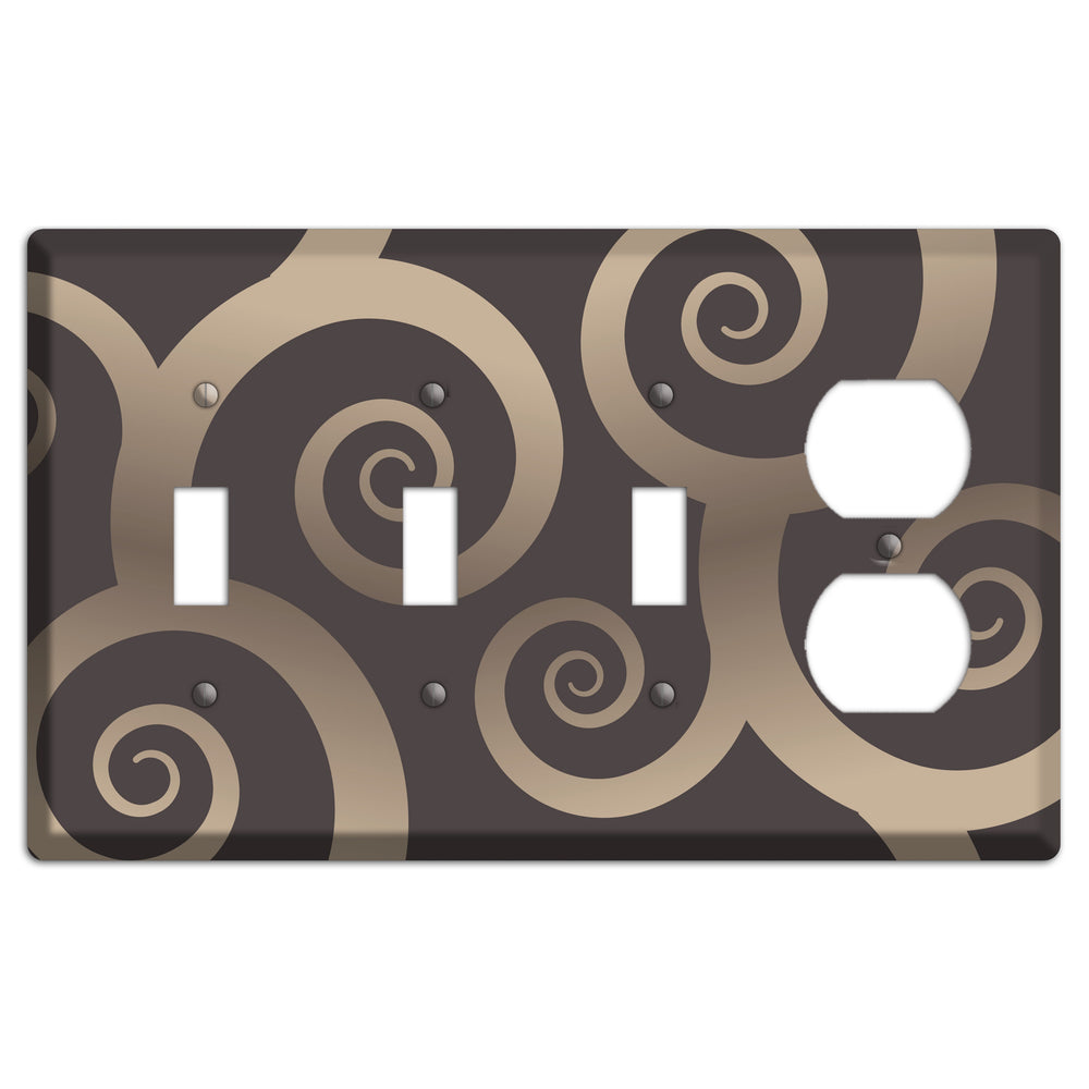 Brown with Beige Large Swirl 3 Toggle / Duplex Wallplate