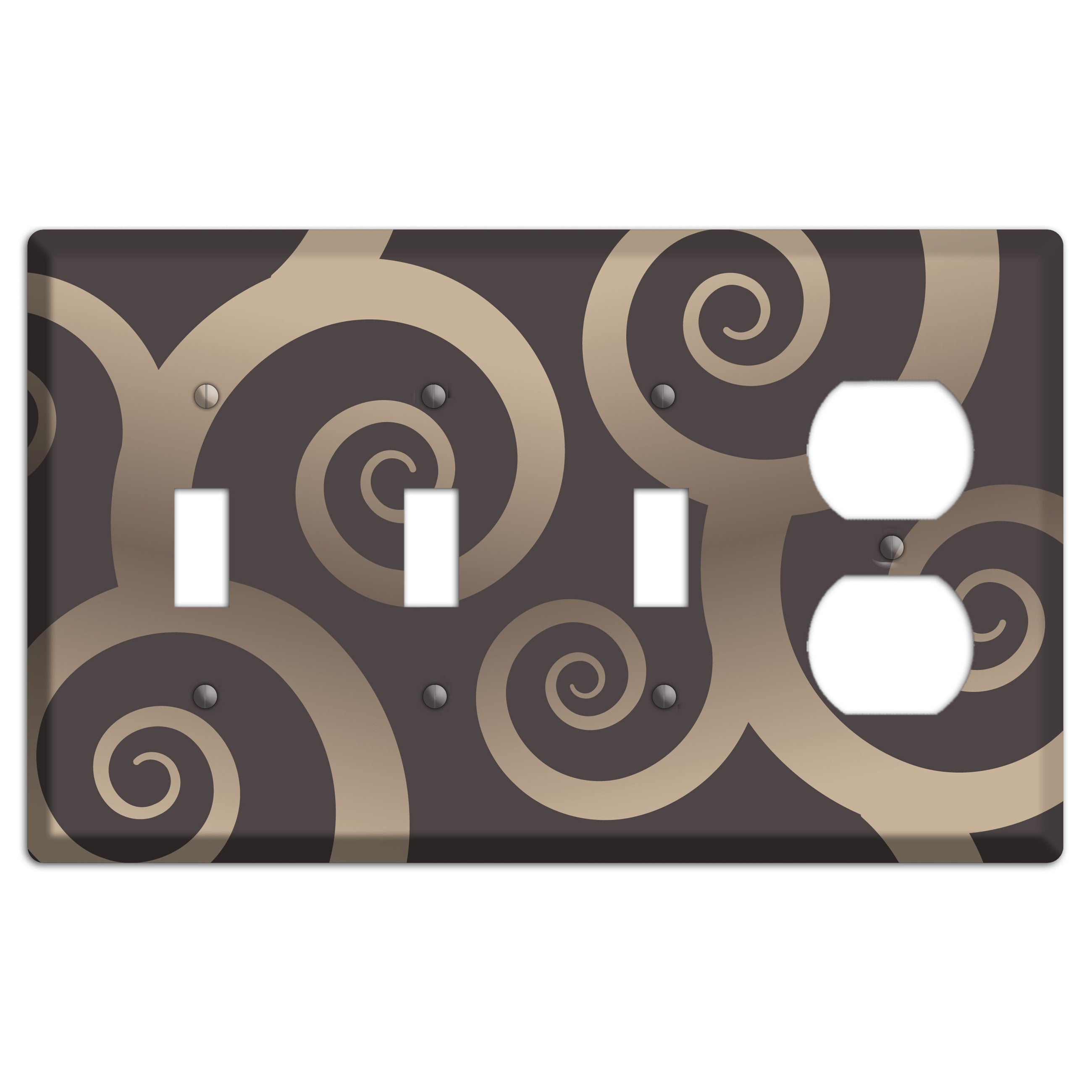 Brown with Beige Large Swirl 3 Toggle / Duplex Wallplate