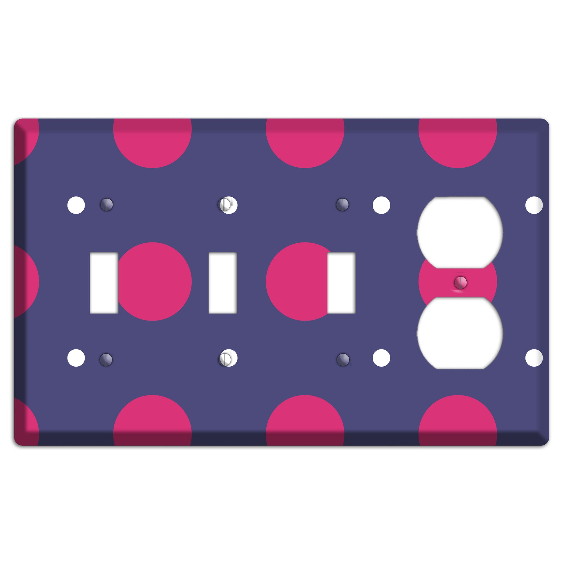 Purple with Purple and White Multi Tiled Medium Dots 3 Toggle / Duplex Wallplate