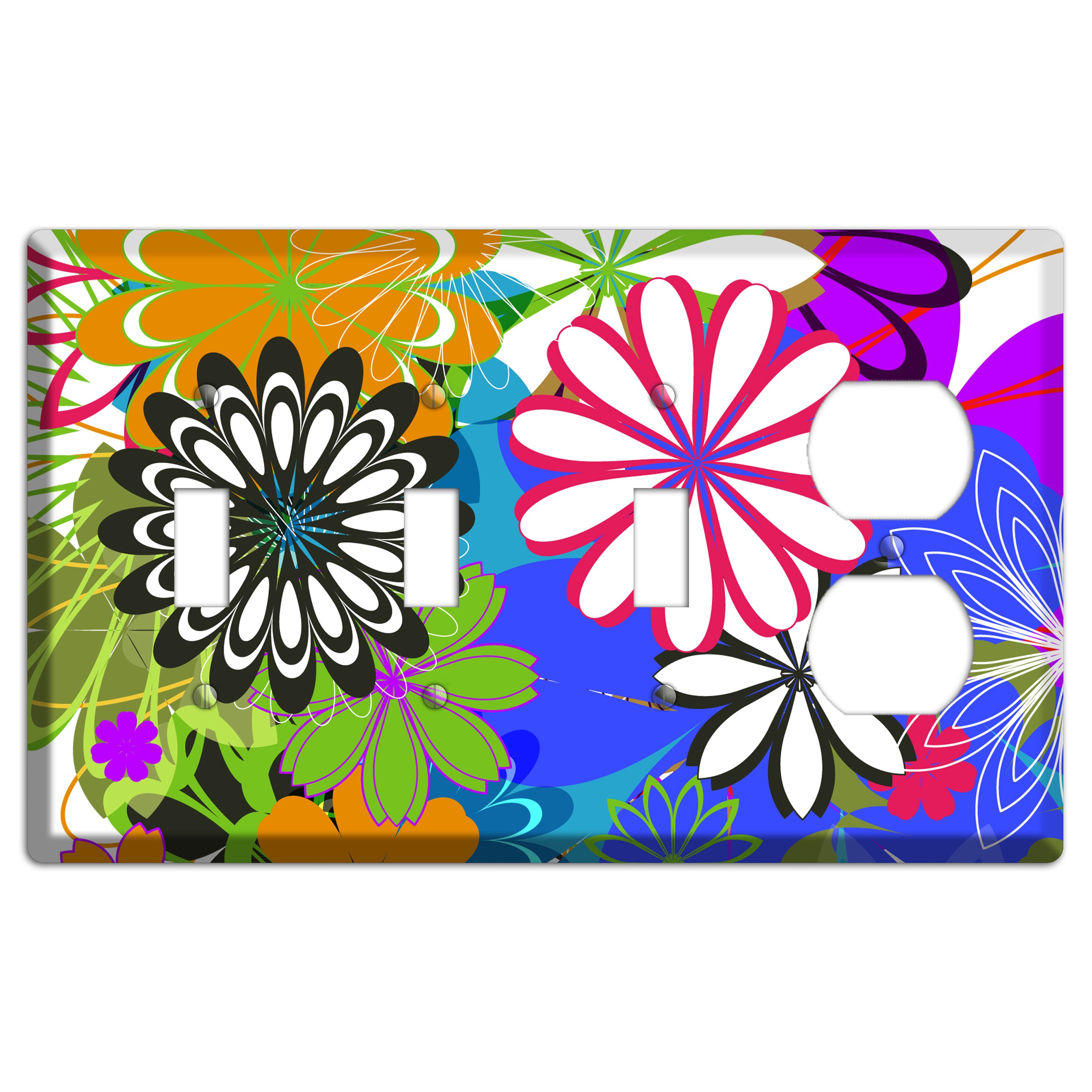 Multi Retro Flowers 3 Toggle / Duplex Wallplate