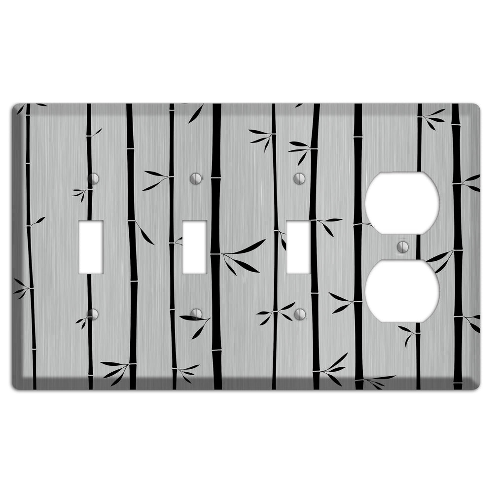Bamboo Stainless Steel 3 Toggle / Duplex Wallplate
