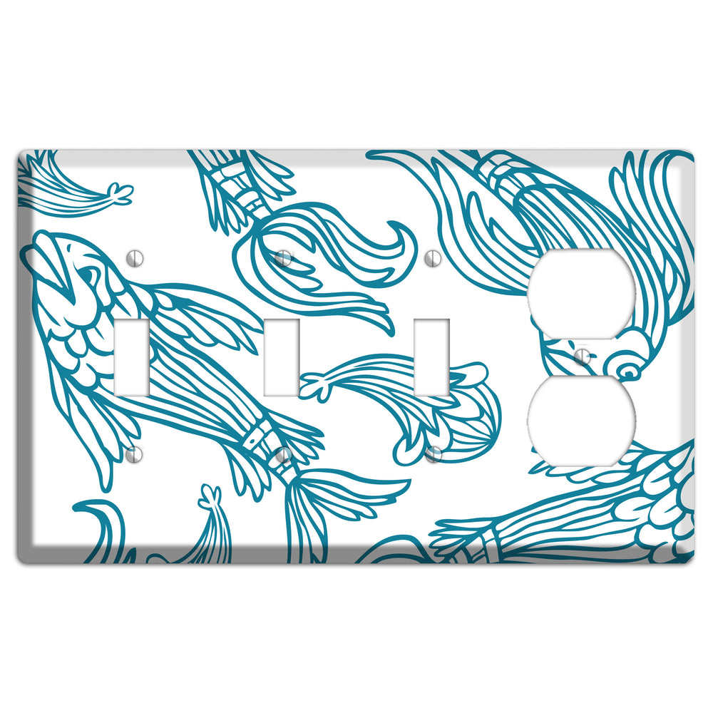 Teal and White Koi 3 Toggle / Duplex Wallplate
