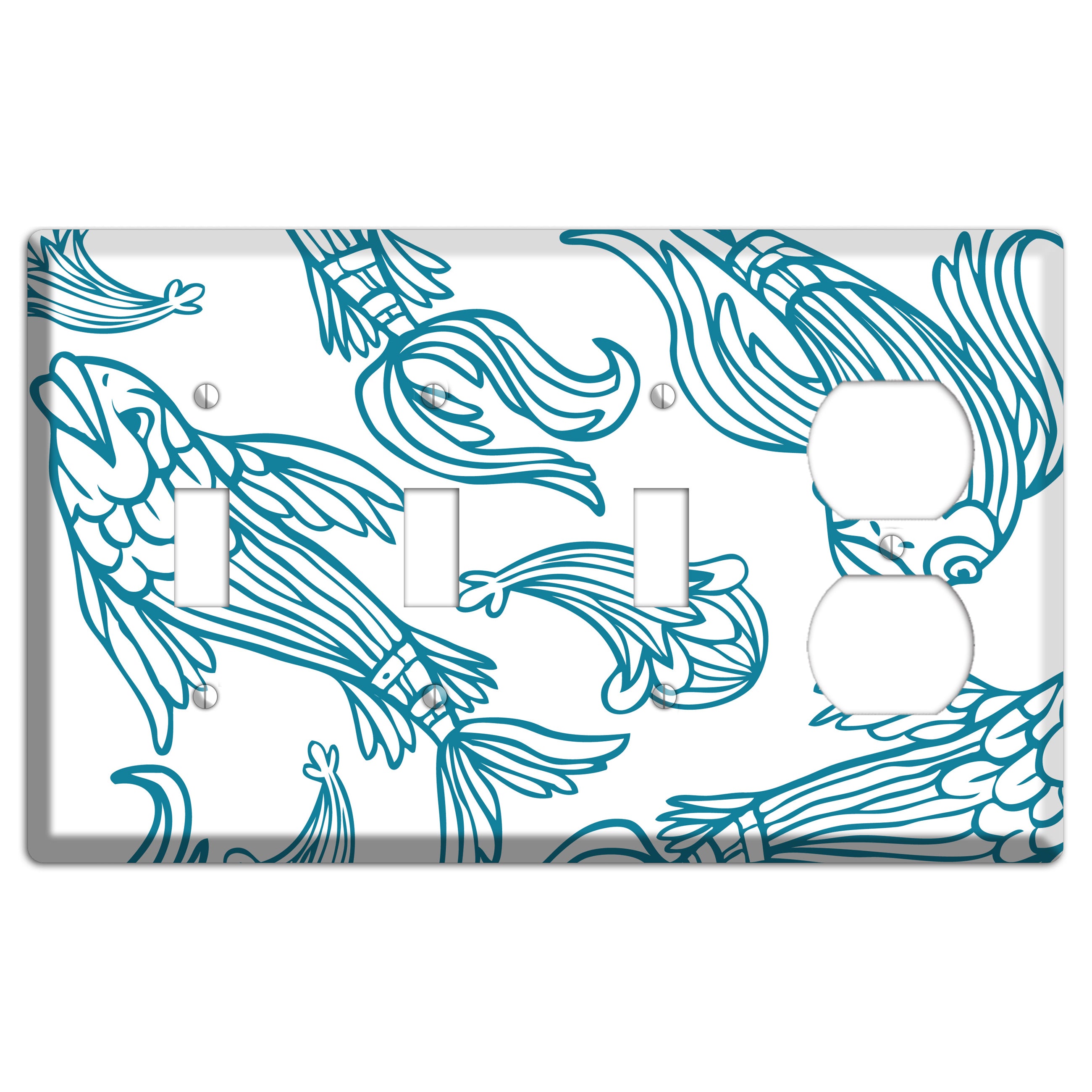 Teal and White Koi 3 Toggle / Duplex Wallplate