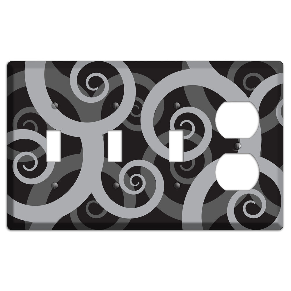 Black with Grey Large Swirl 3 Toggle / Duplex Wallplate