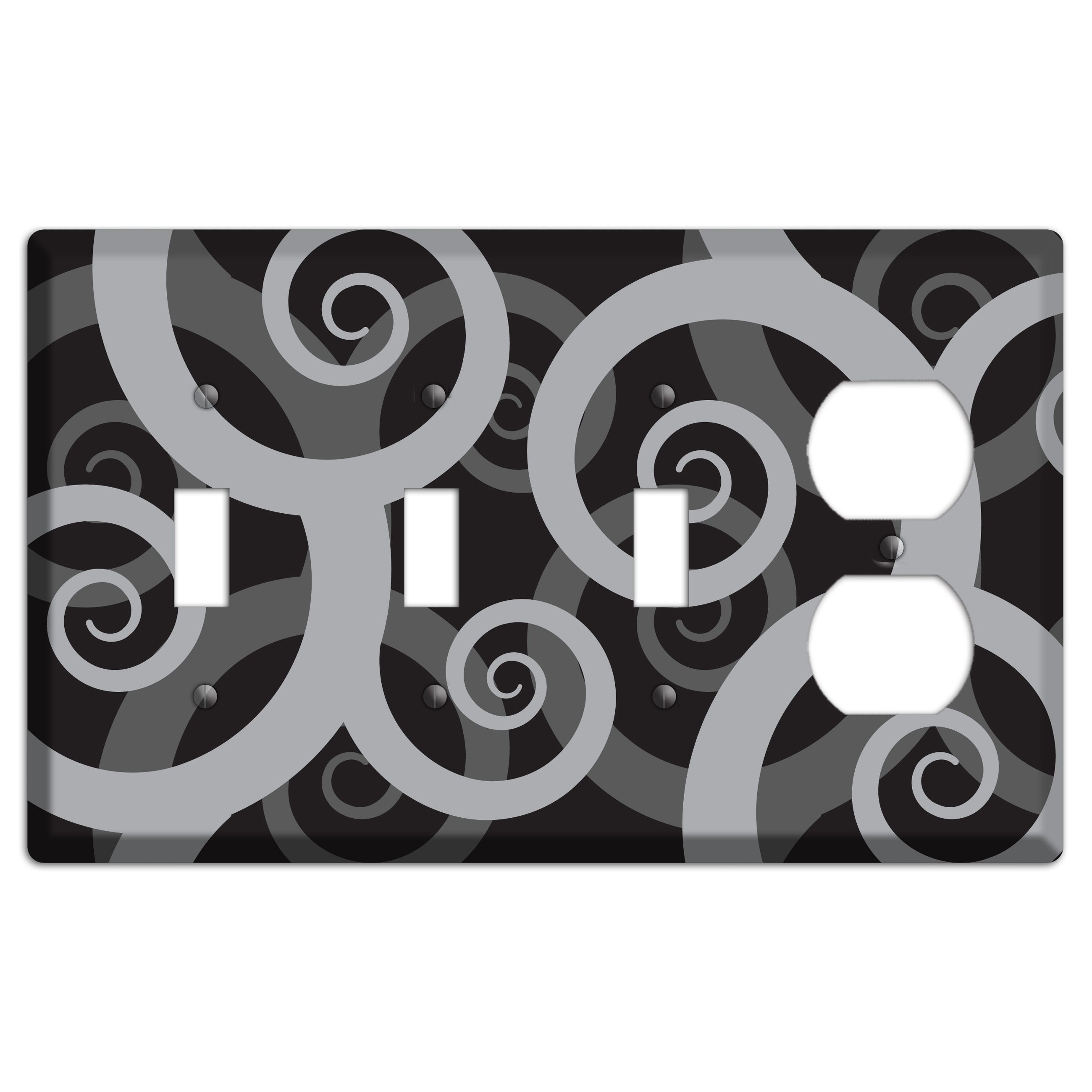 Black with Grey Large Swirl 3 Toggle / Duplex Wallplate