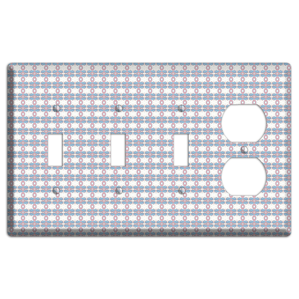 White with Faded Blue and Red Tapestry 3 Toggle / Duplex Wallplate