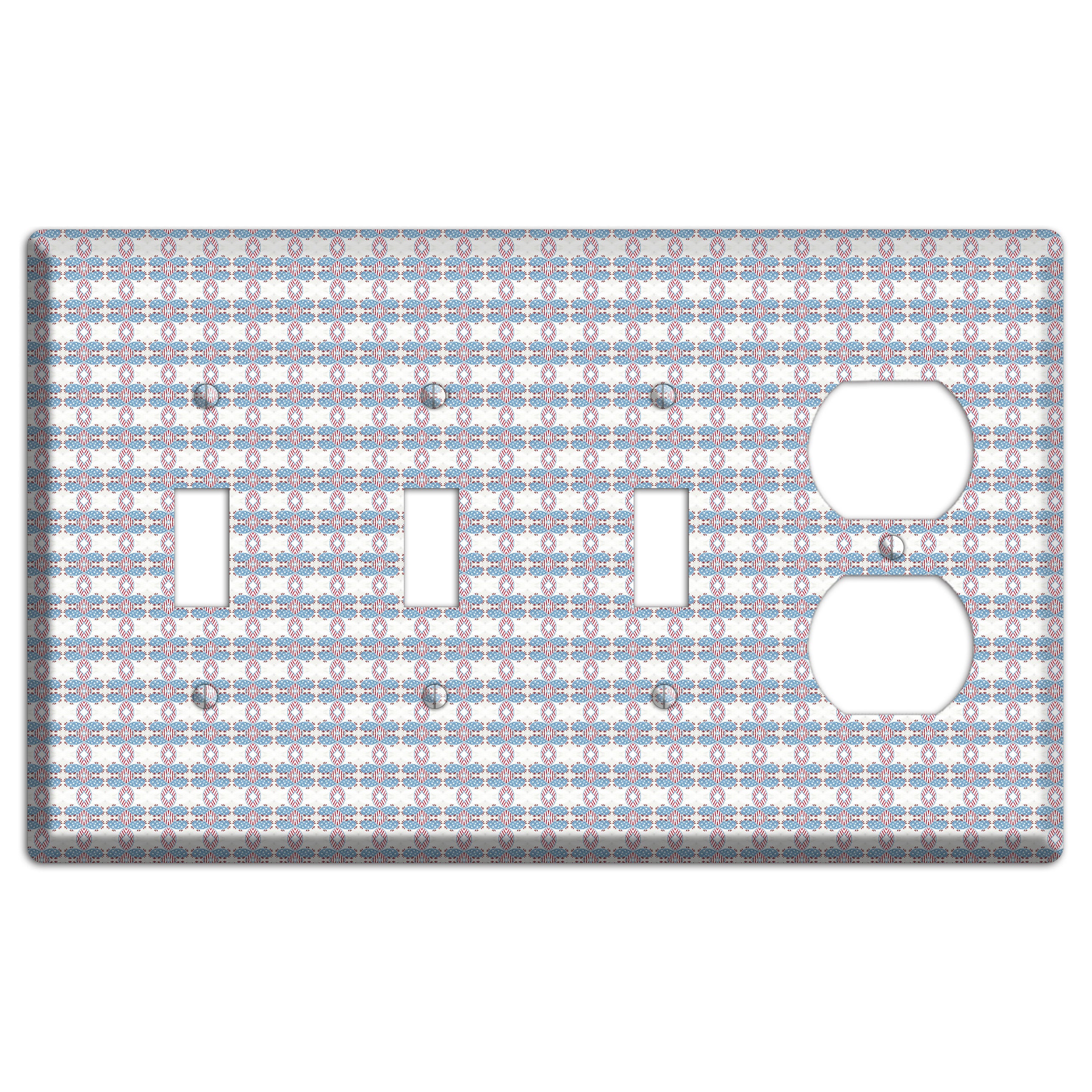 White with Faded Blue and Red Tapestry 3 Toggle / Duplex Wallplate