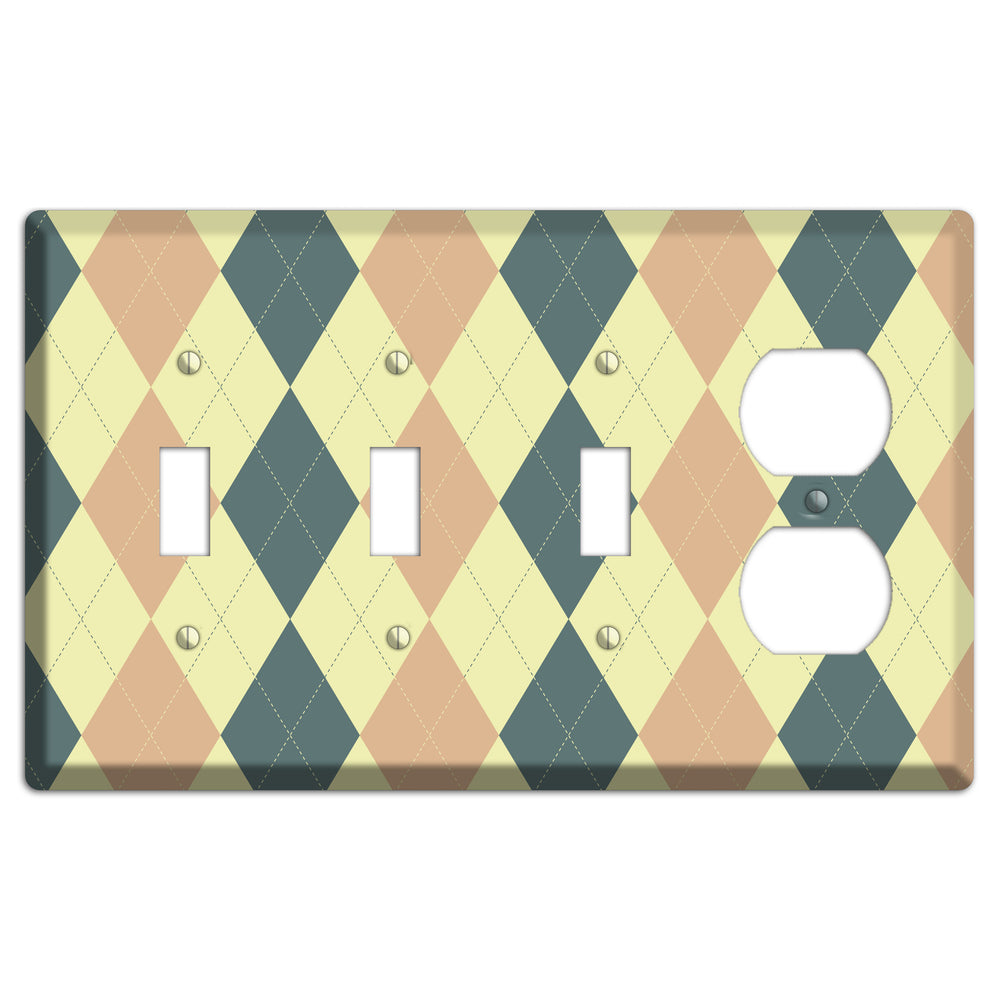 Yellow and Beige Argyle 3 Toggle / Duplex Wallplate