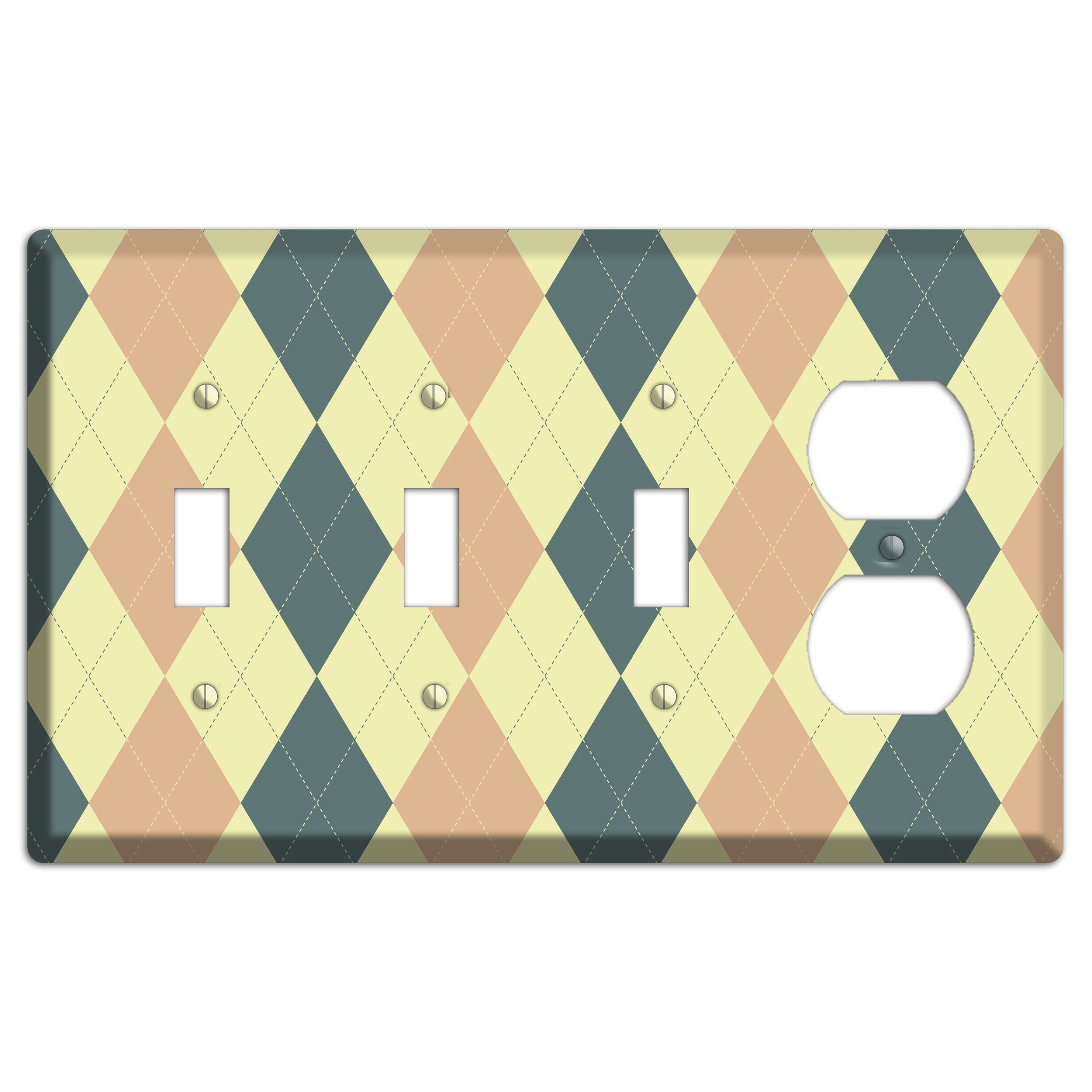 Yellow and Beige Argyle 3 Toggle / Duplex Wallplate