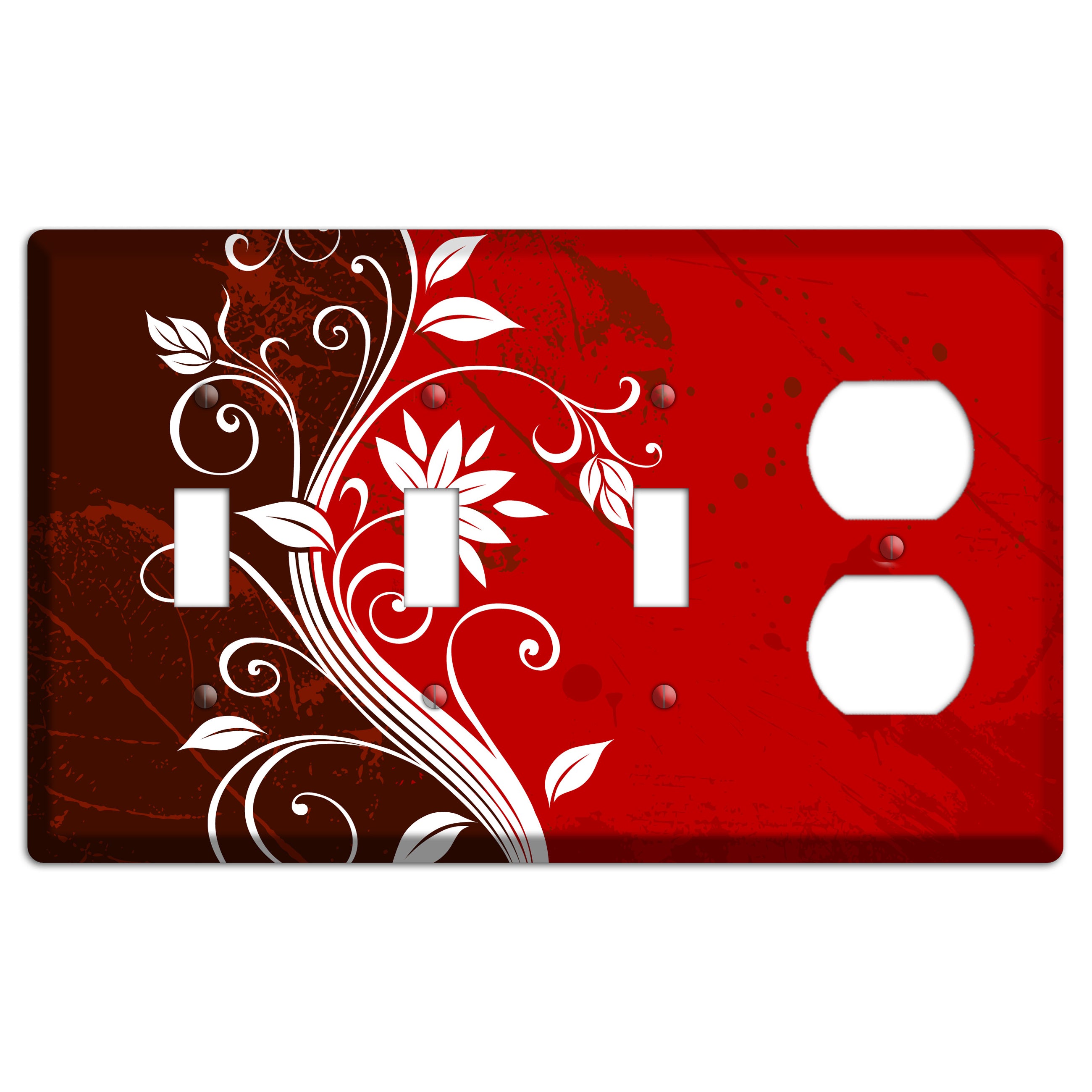 Burgundy and Red Deco Floral 3 Toggle / Duplex Wallplate
