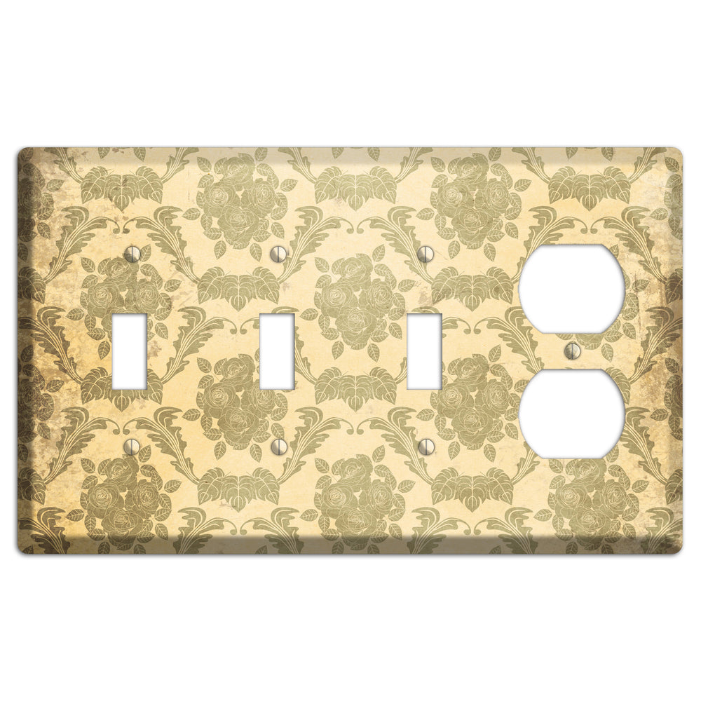 Straw Vintage Rose Damask 3 Toggle / Duplex Wallplate