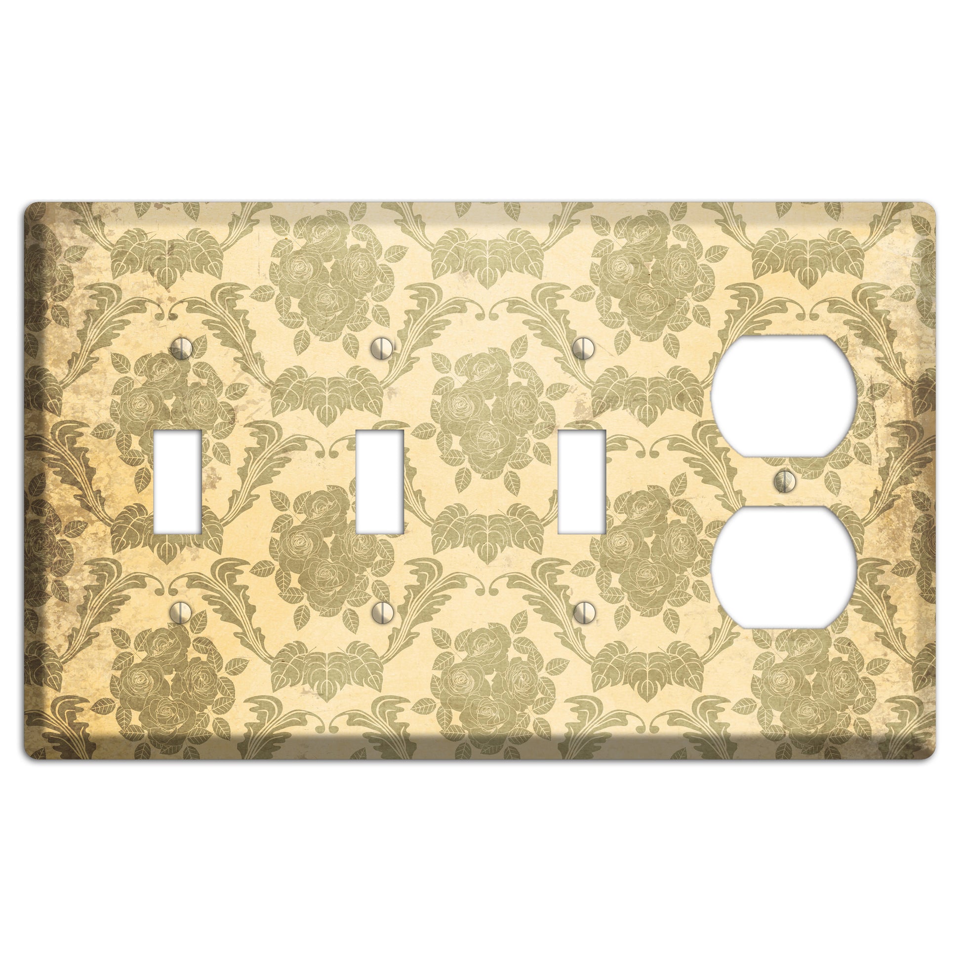 Straw Vintage Rose Damask 3 Toggle / Duplex Wallplate