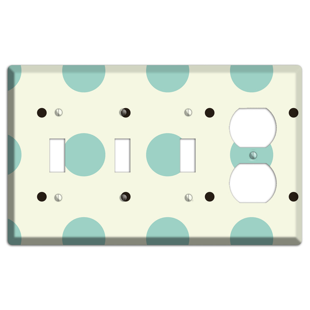 Soft Green with Aqua and Black Multi Tiled Medium Dots 3 Toggle / Duplex Wallplate