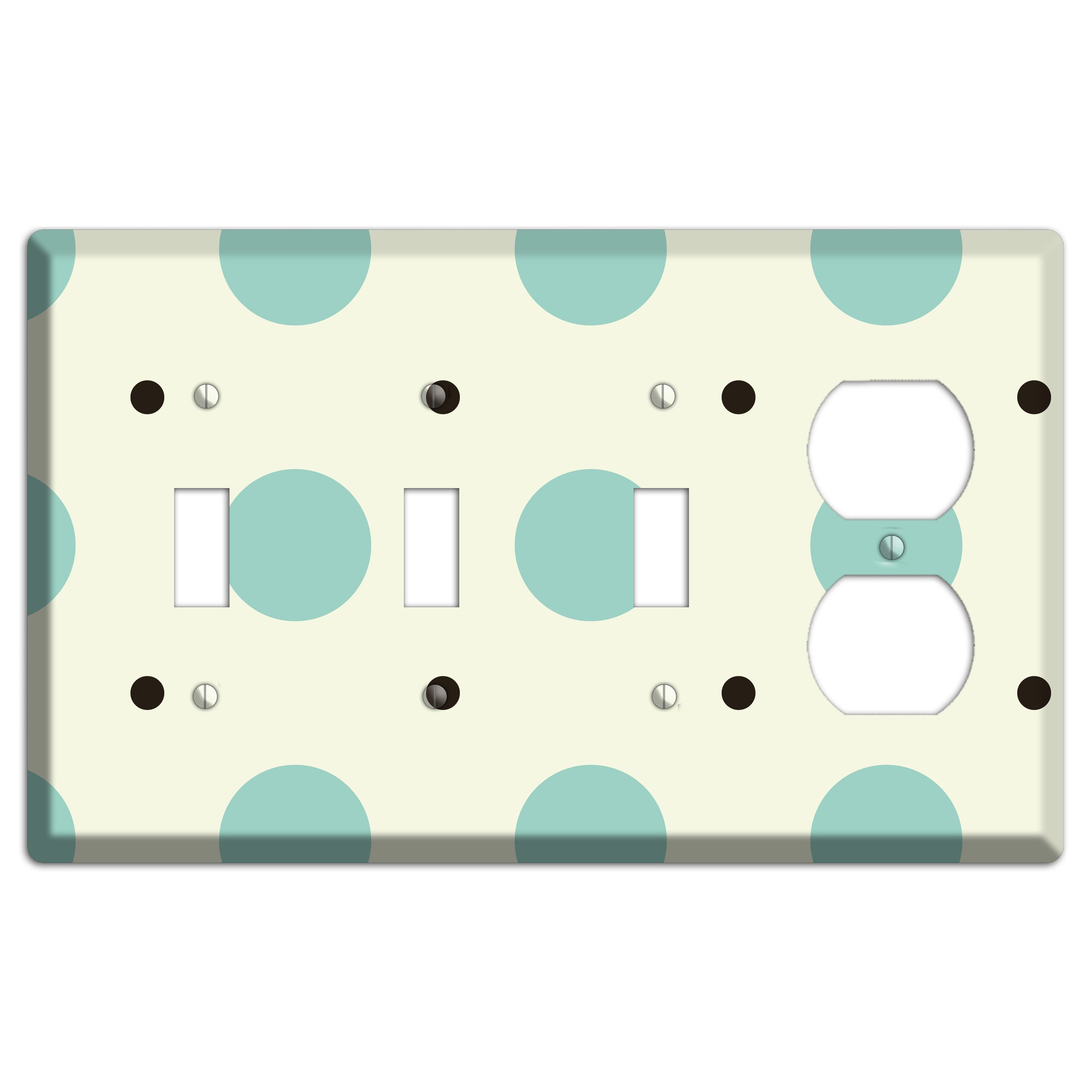 Soft Green with Aqua and Black Multi Tiled Medium Dots 3 Toggle / Duplex Wallplate