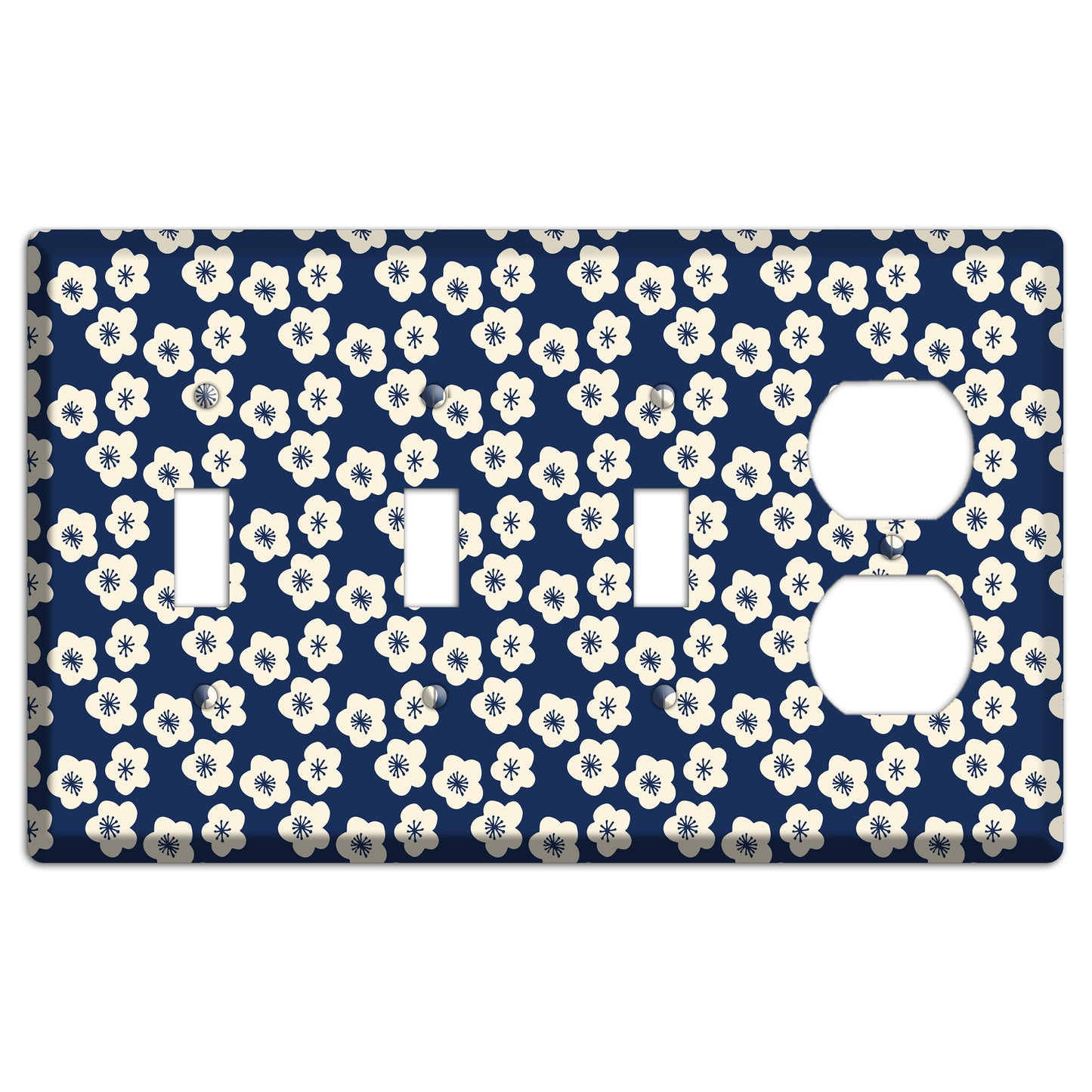 Navy Blossoms 3 Toggle / Duplex Wallplate