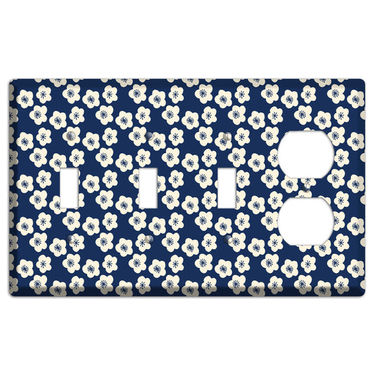 Navy Blossoms 3 Toggle / Duplex Wallplate